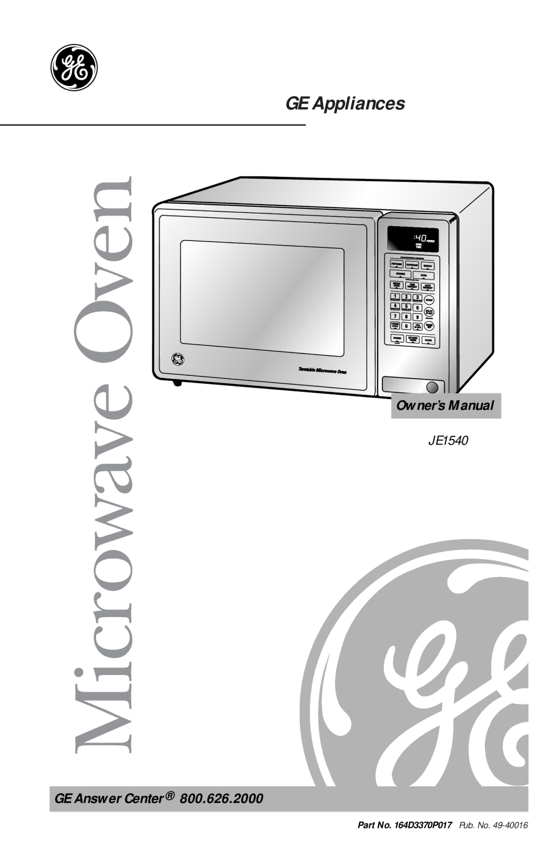 GE je1540 owner manual Microwave Oven, GE Answer Center 