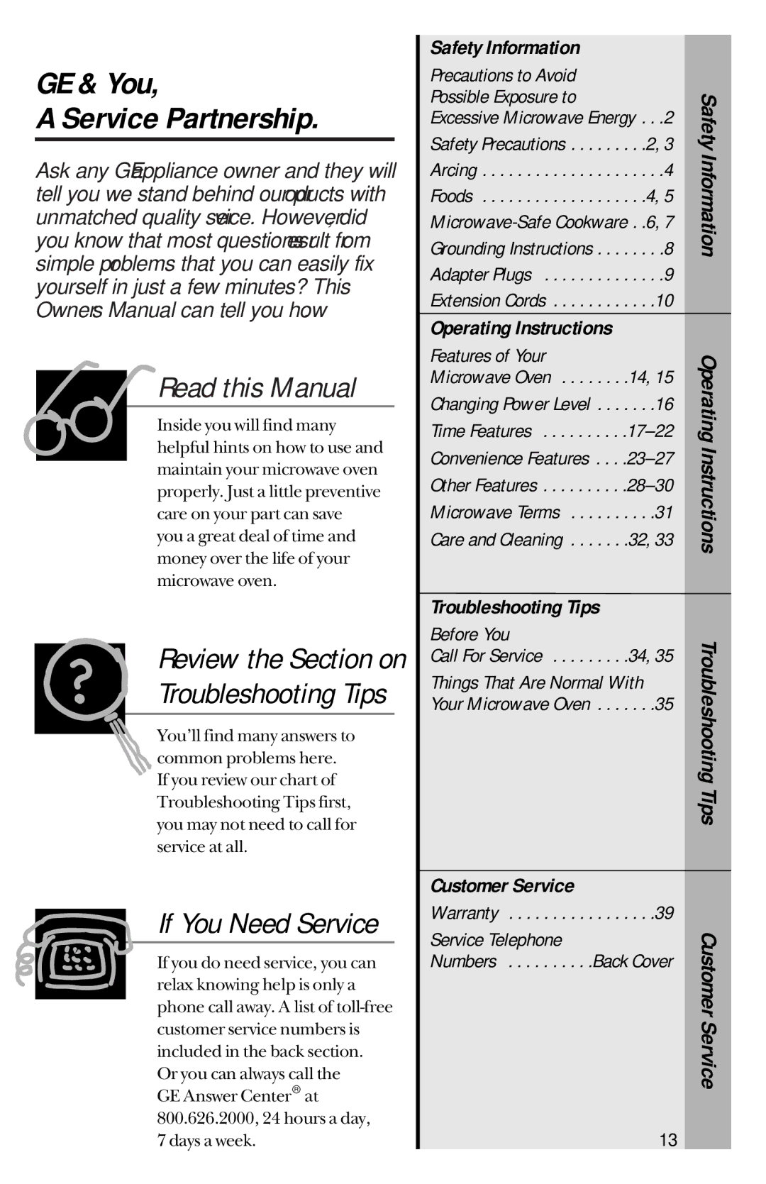 GE je1540 GE & You Service Partnership, Operating Instructions, Troubleshooting Tips, Safety Information, Warranty 