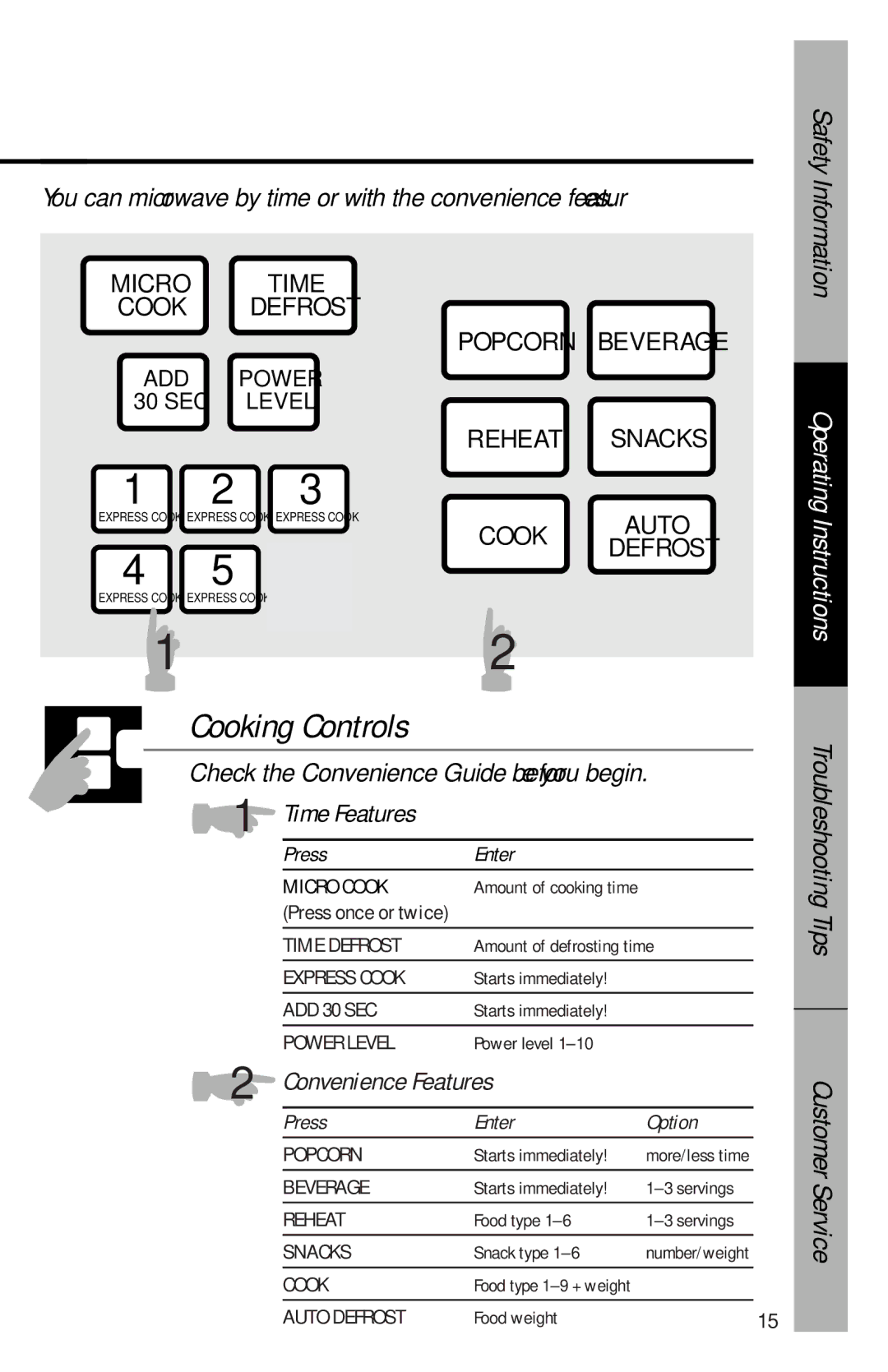 GE je1540 owner manual Time Features, Convenience Features 