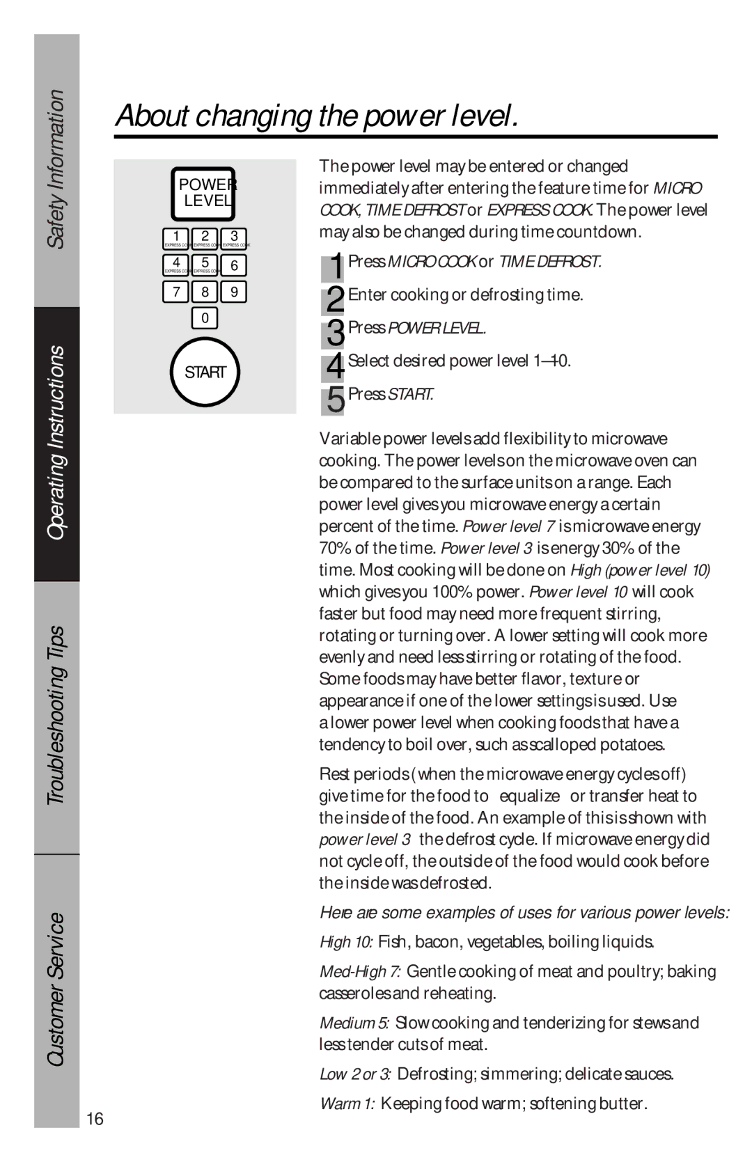 GE je1540 owner manual About changing the power level, Press Power Level 