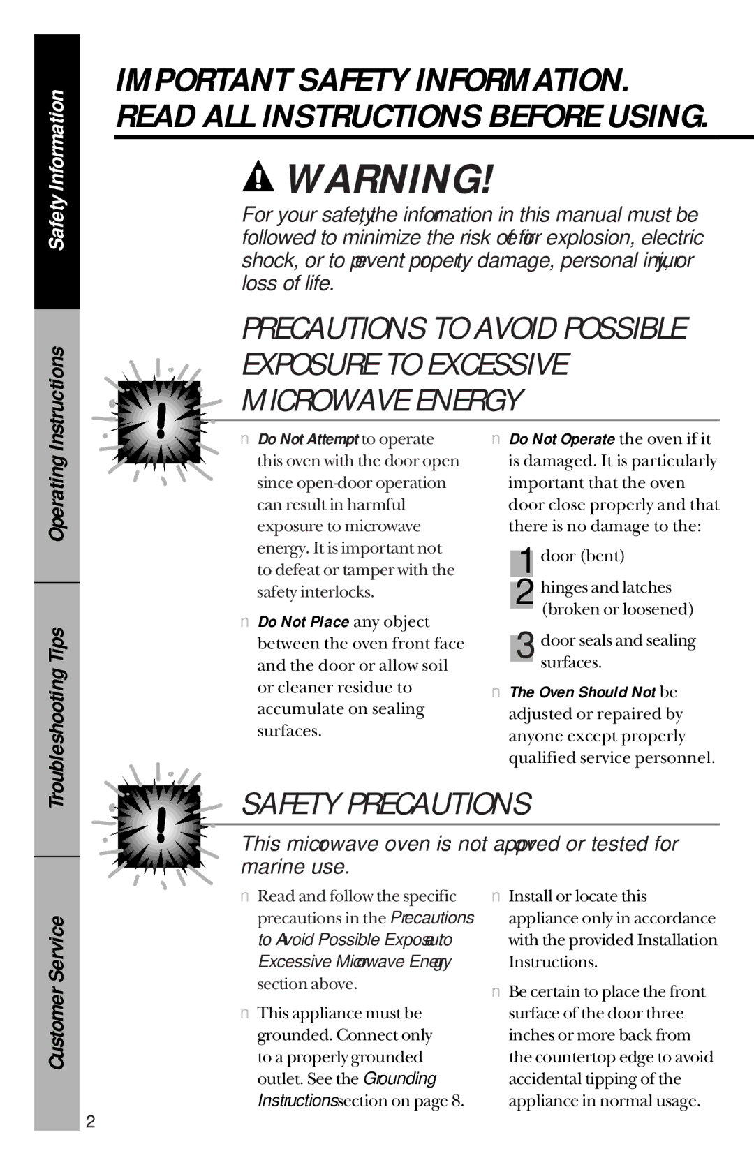 GE je1540 owner manual Exposure to Excessive Microwave Energy 