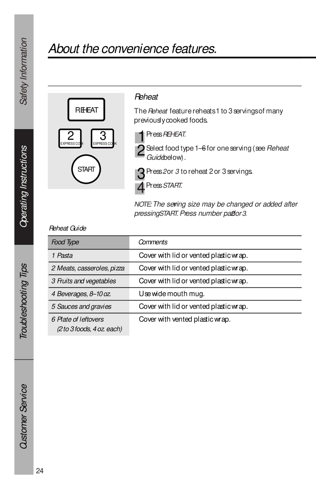 GE je1540 owner manual Reheat 