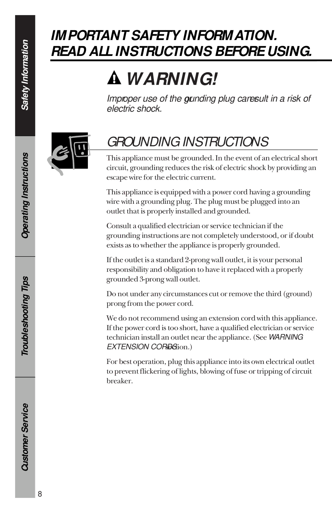 GE je1540 owner manual Grounding Instructions 