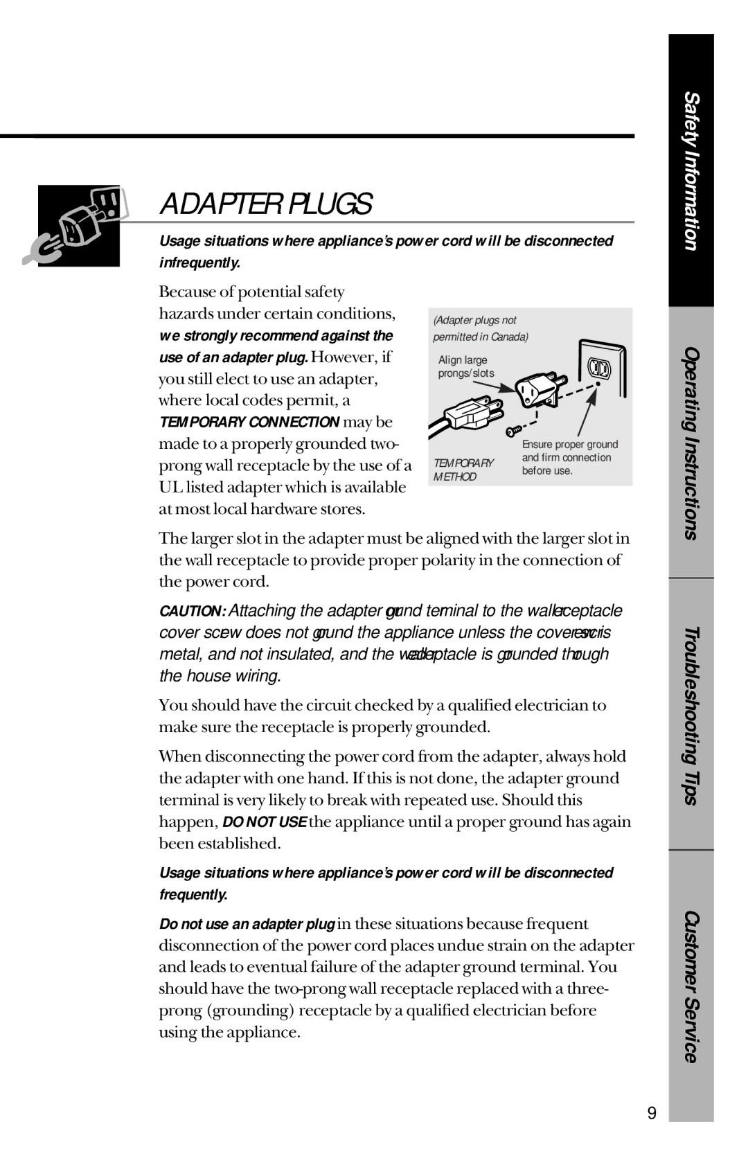 GE je1540 owner manual Infrequently, Operating Instructions 