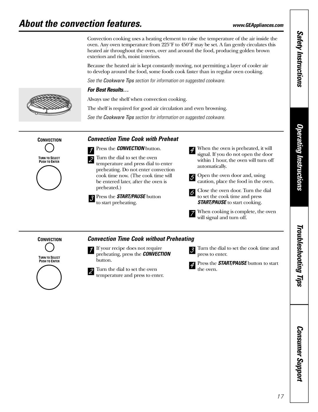 GE JE1590 owner manual About the convection features, Convection Time Cook without Preheating, For Best Results… 