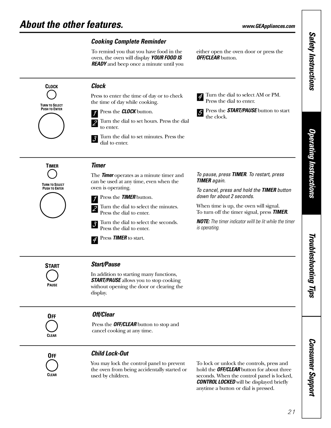 GE JE1590 owner manual About the other features 