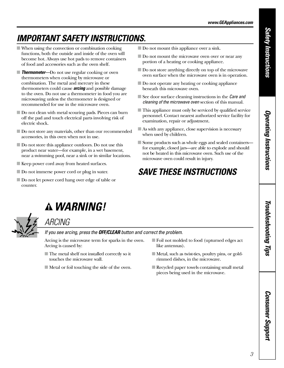 GE JE1590 owner manual Arcing, Troubleshooting 