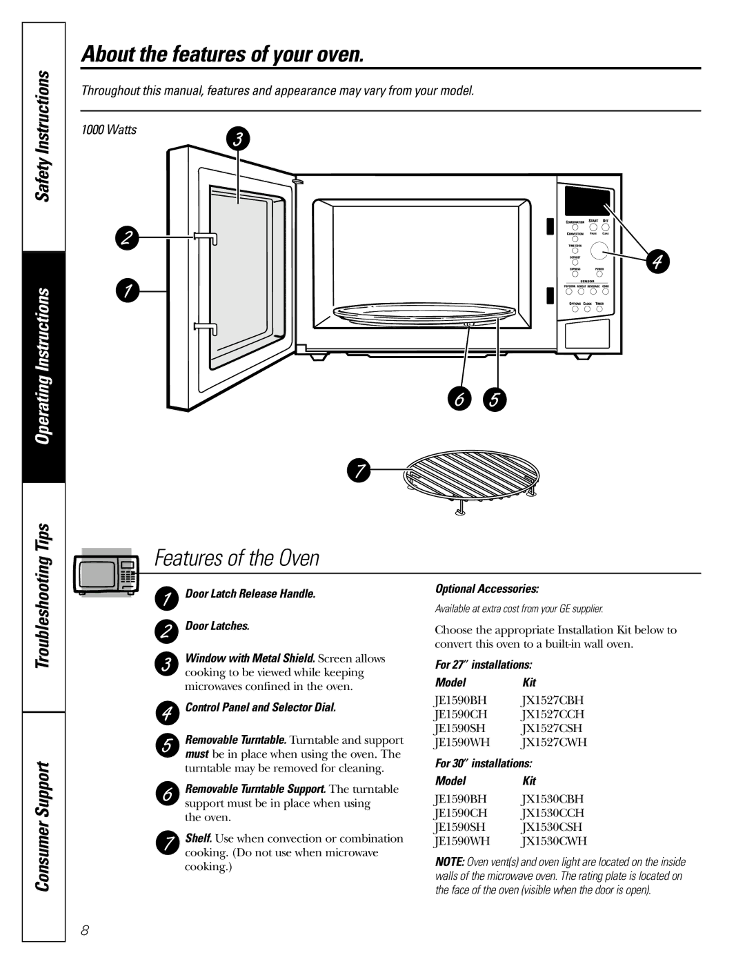 GE JE1590 owner manual About the features of your oven 