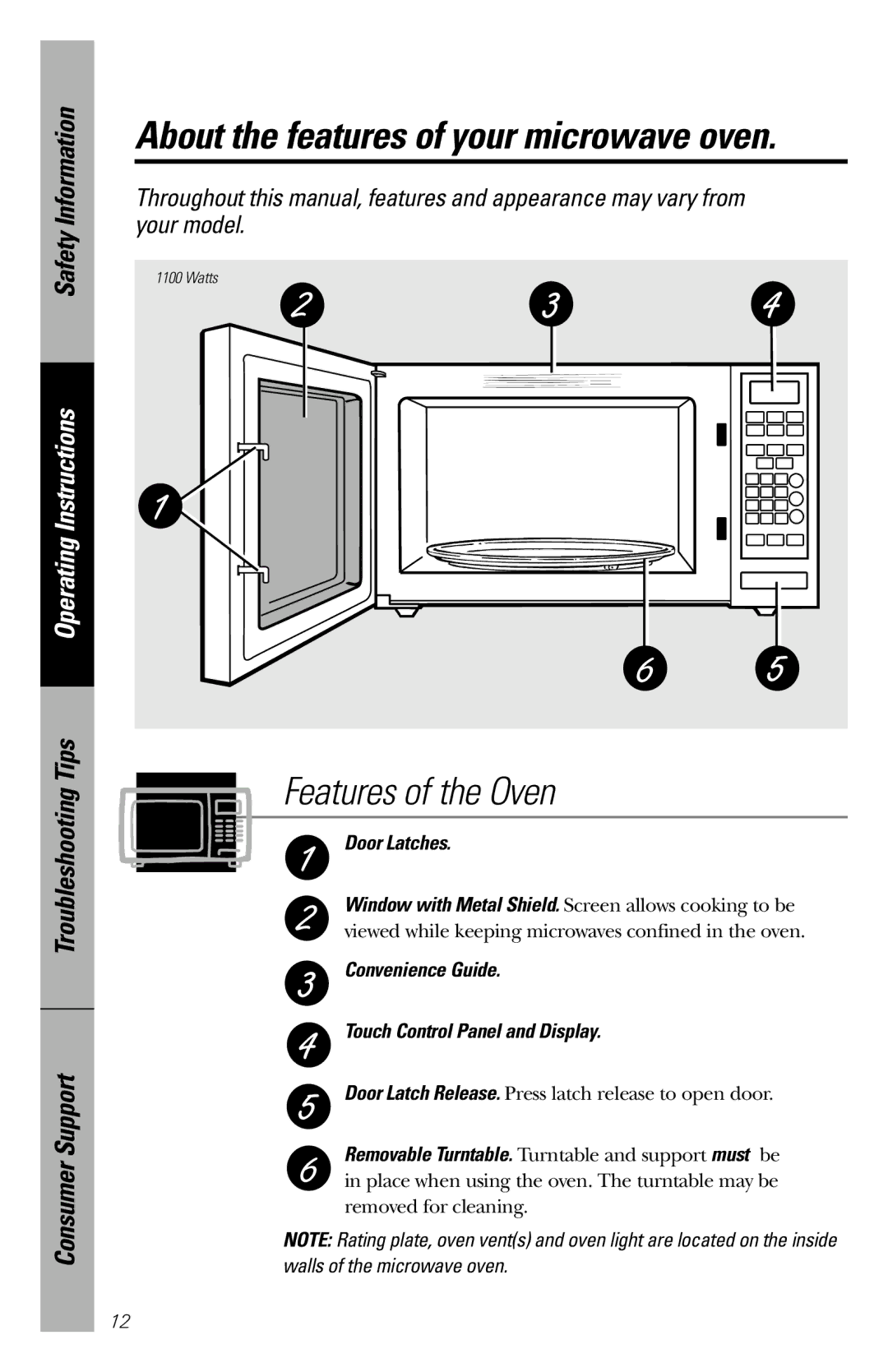 GE JE1660WB owner manual Door Latches, Convenience Guide Touch Control Panel and Display 