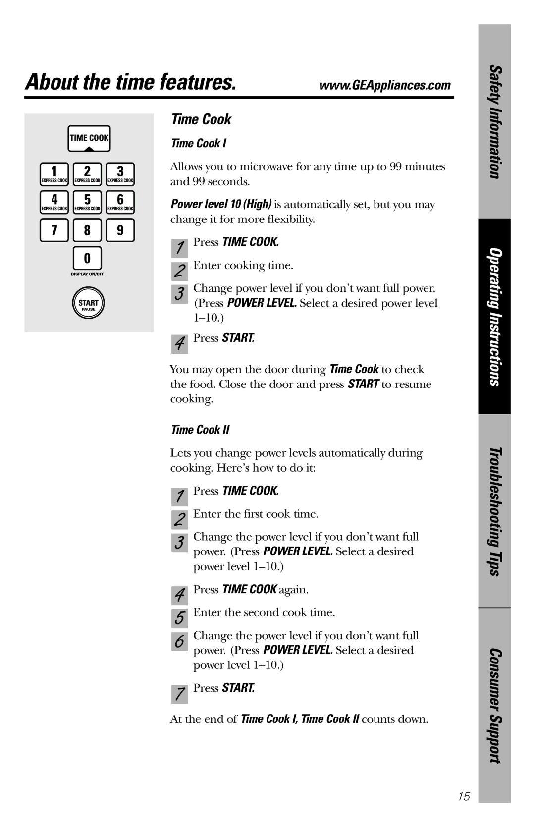 GE JE1660WB owner manual About the time features, Press Time Cook 