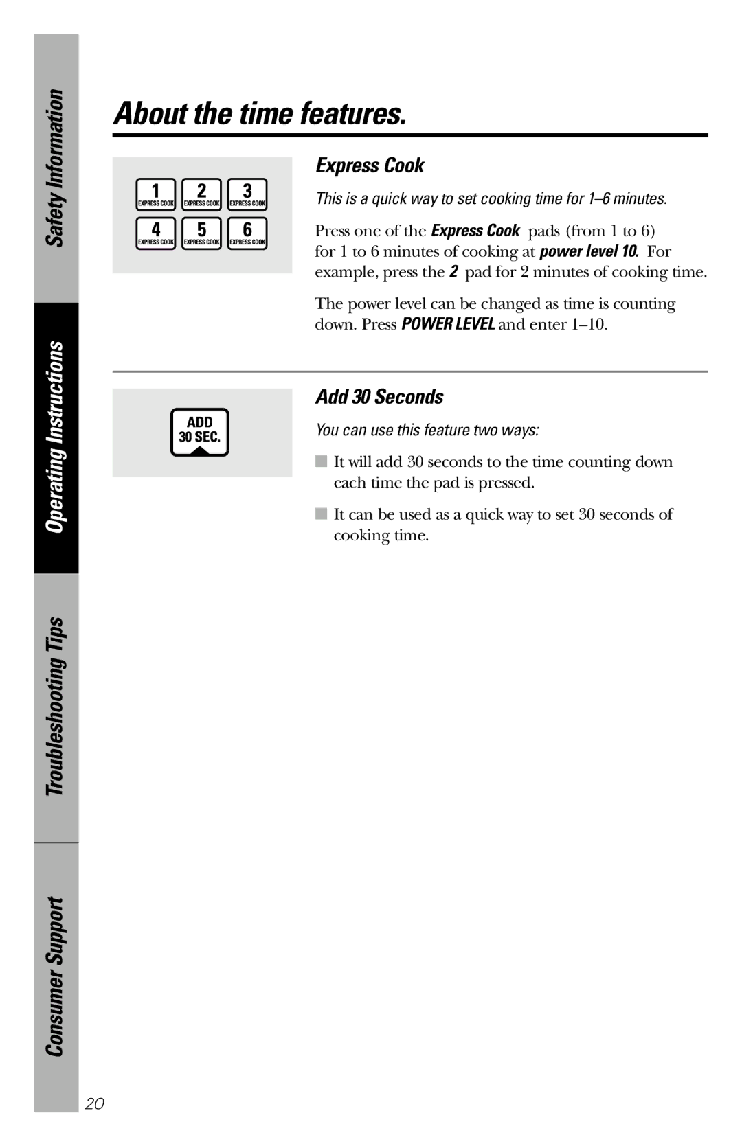 GE JE1660WB owner manual Express Cook, Add 30 Seconds 