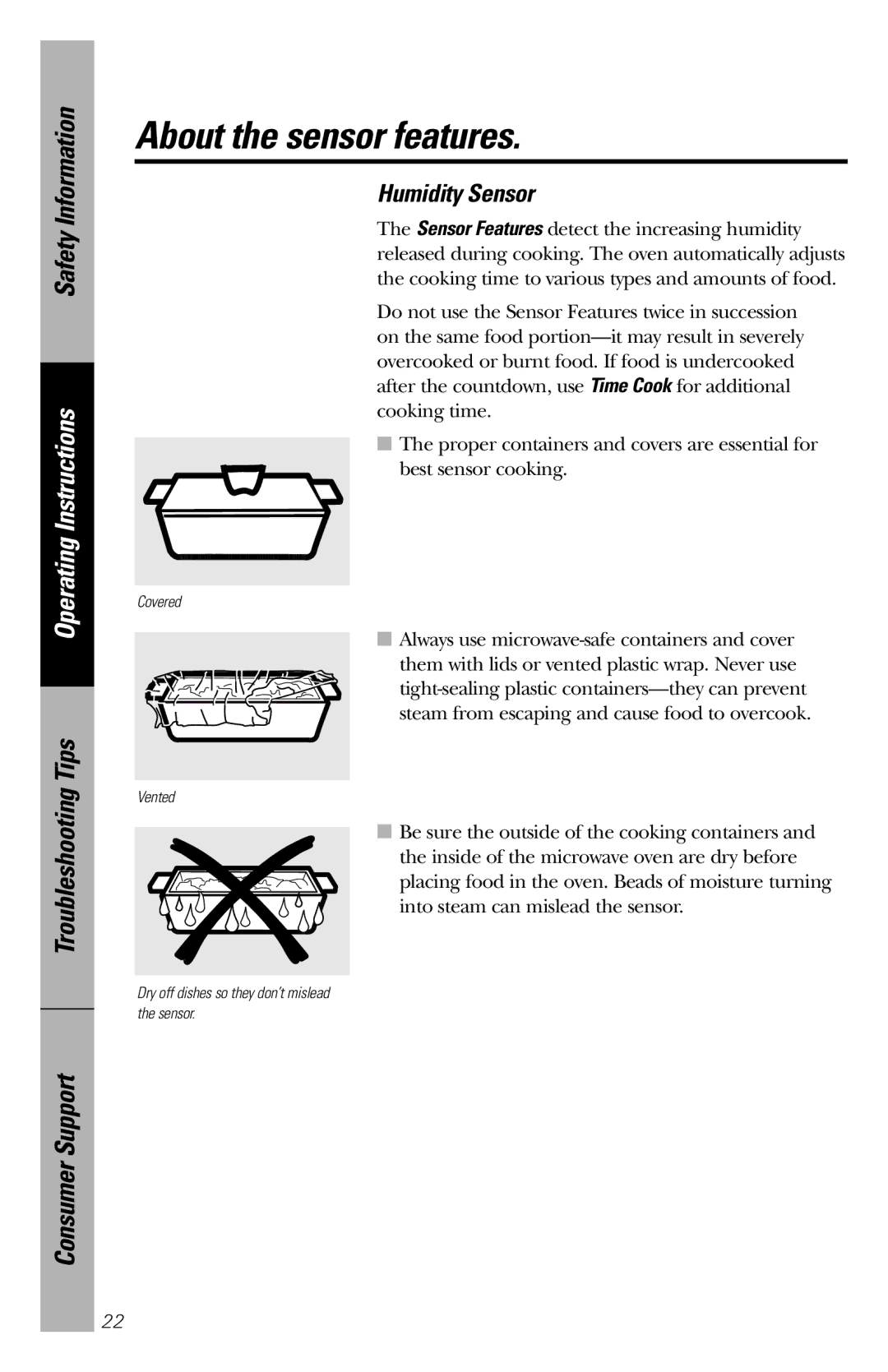 GE JE1660WB owner manual About the sensor features, Humidity Sensor 