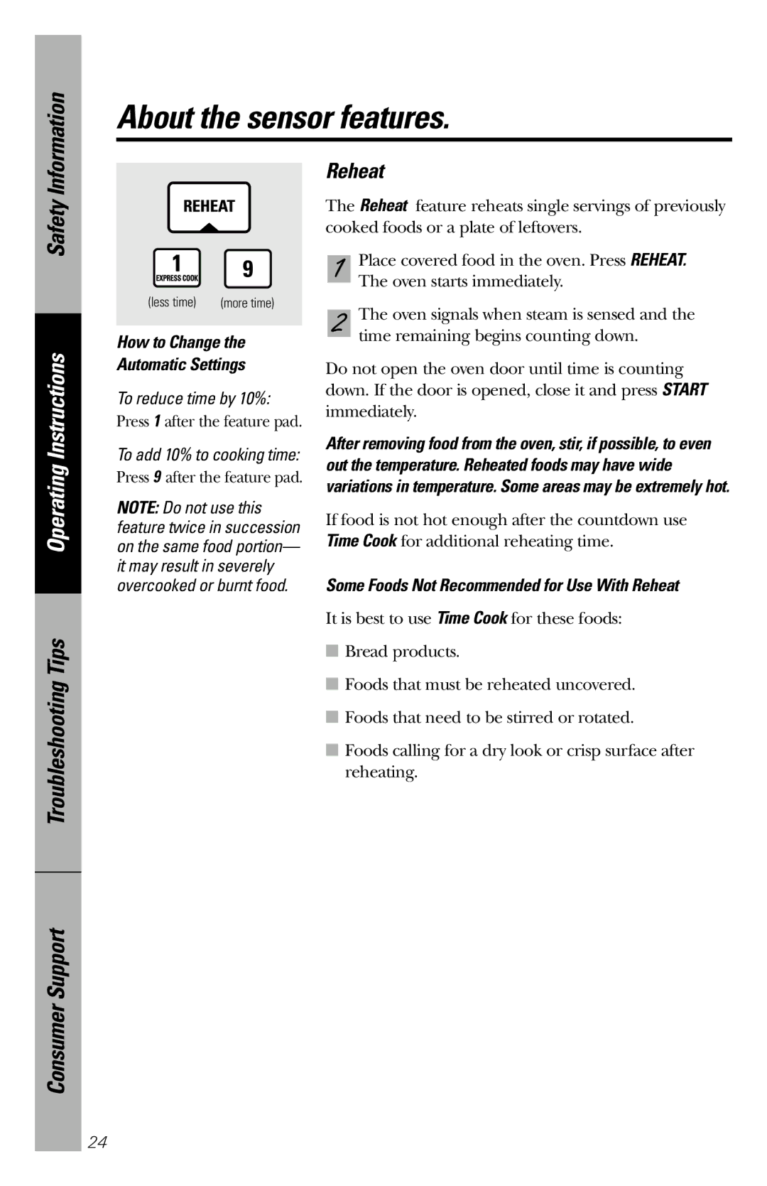 GE JE1660WB owner manual Reheat, How to Change Automatic Settings 