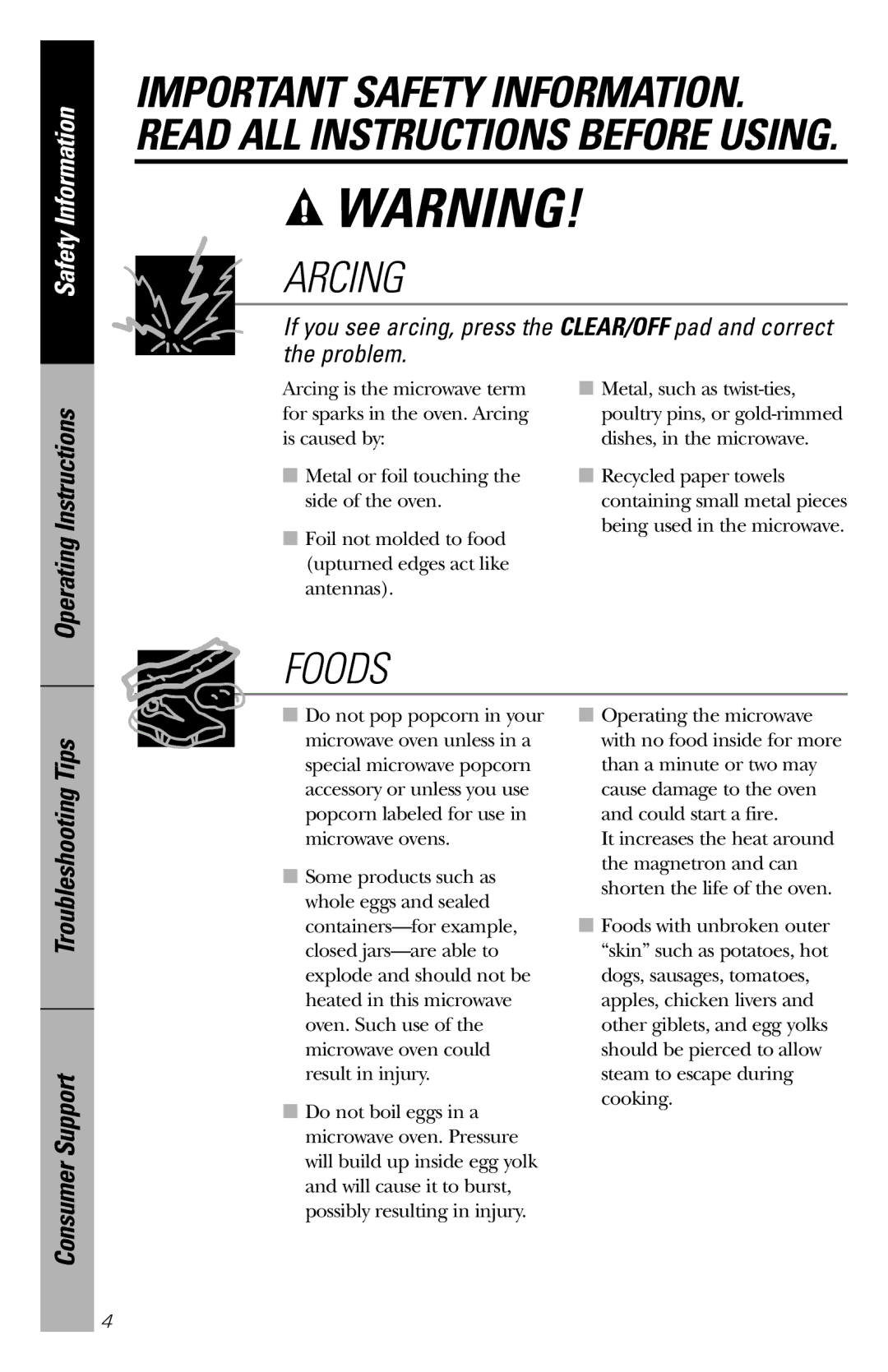 GE JE1660WB owner manual Operating Instructions, Troubleshooting Tips 