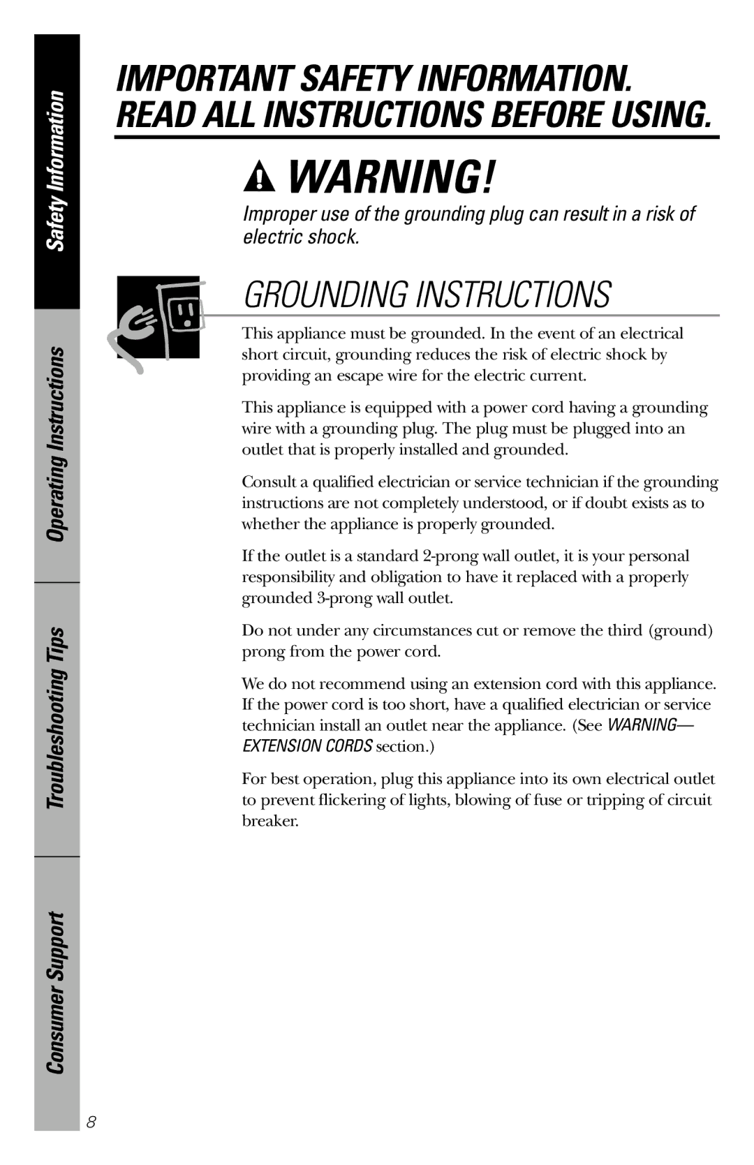 GE JE1660WB owner manual Grounding Instructions 