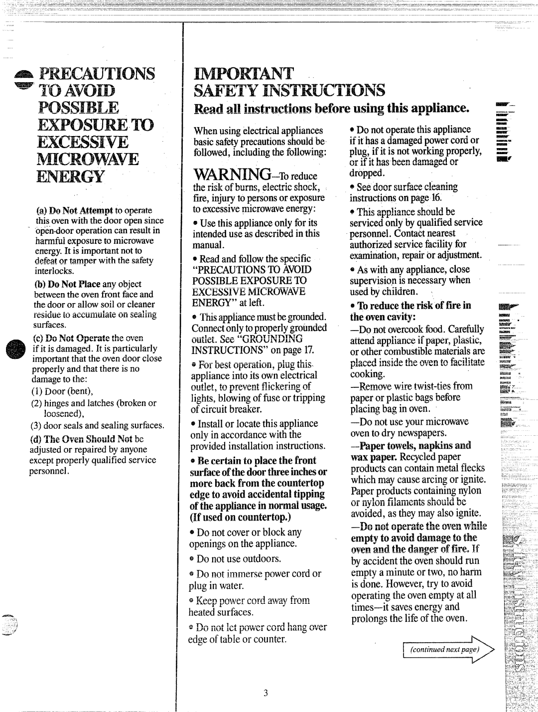 GE JE42, JE40 manual DoNotPlaceanyobject, OReadandfollowthespecific, Possibleexposurek Excessivemicrowave ENERGYatleft 