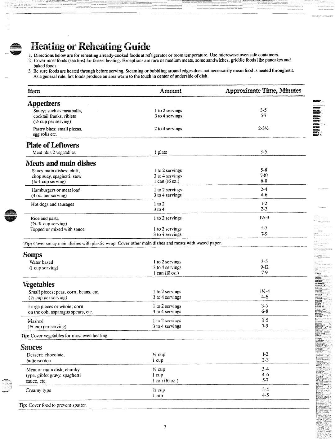 GE JE42, JE40 manual Hateof Leftovers, Smq$s, Sh.Mx?s, Amount, Approximate Time, .Mhmtes 