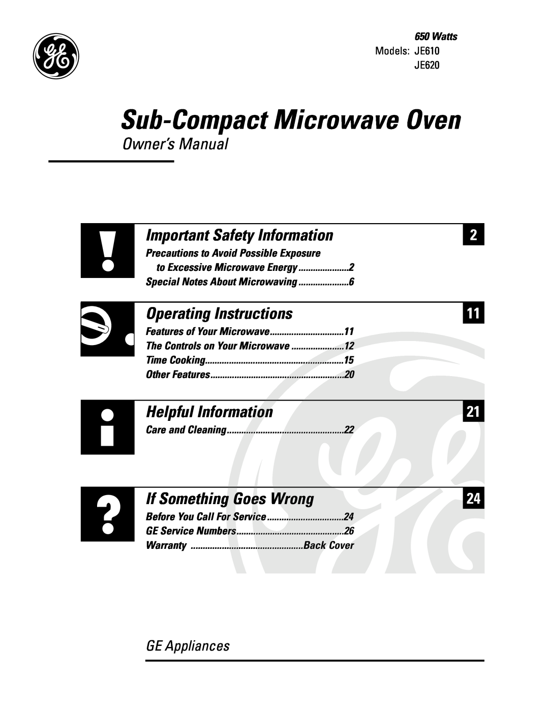 GE JE620 operating instructions Sub-CompactMicrowave Oven, Operating Instructions, Helpful Information, GE Appliances 