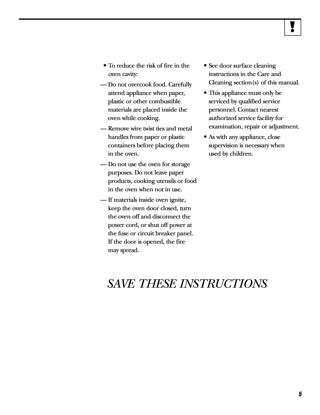 GE JE620, JE610 operating instructions Save These Instructions 