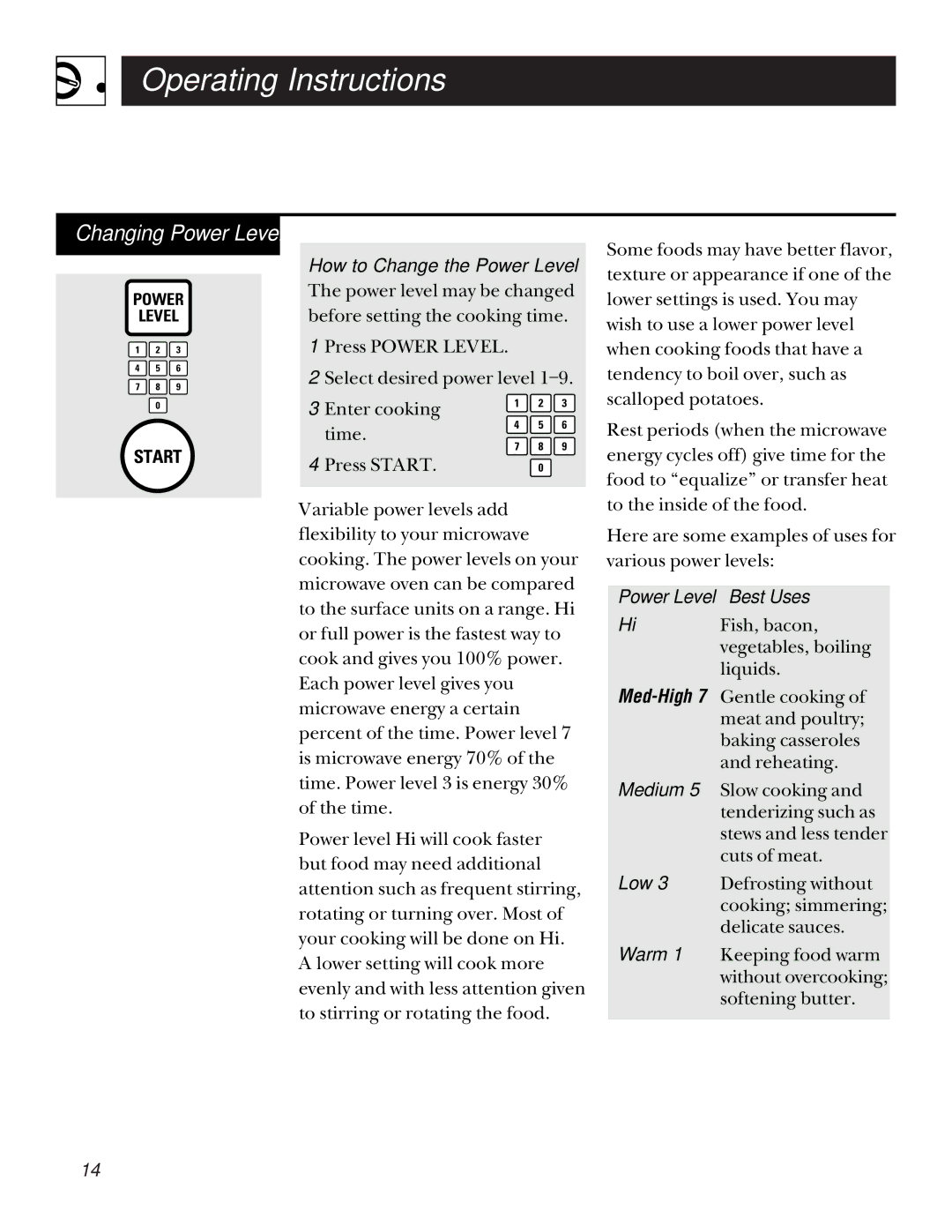 GE JE635 operating instructions Changing Power Levels, How to Change the Power Level 