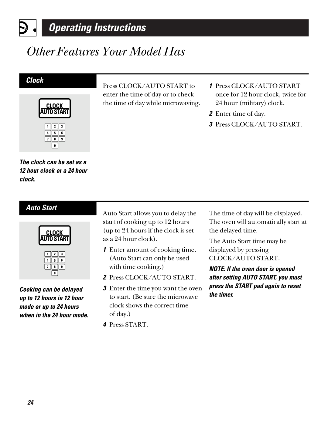 GE JE635 operating instructions Other Features Your Model Has, Clock, Auto Start 