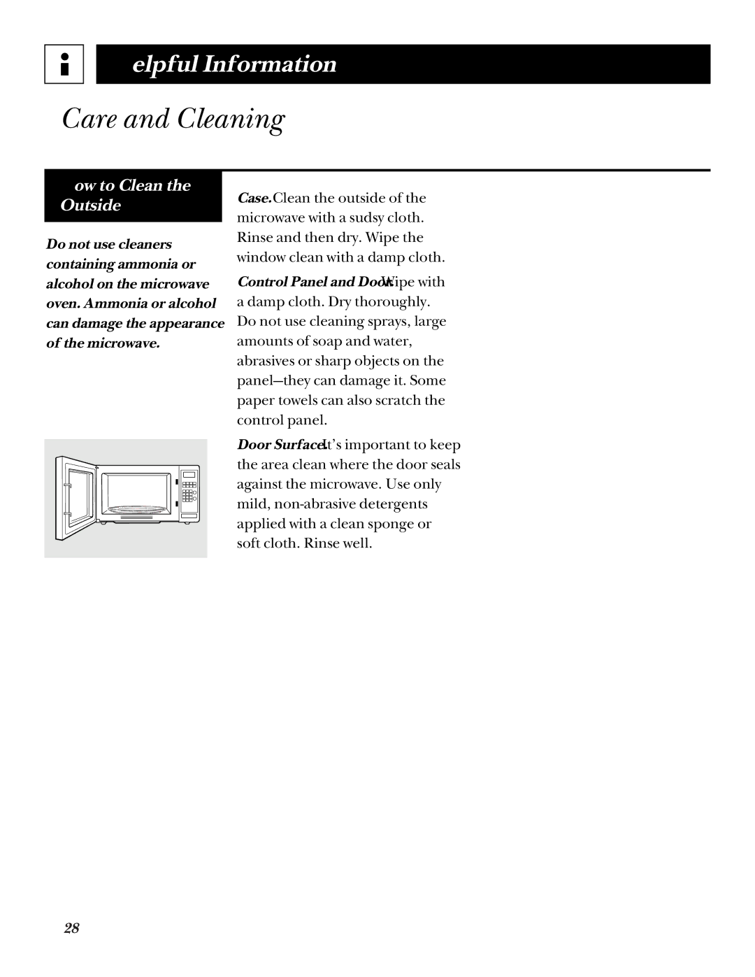 GE JE635 operating instructions How to Clean Outside 