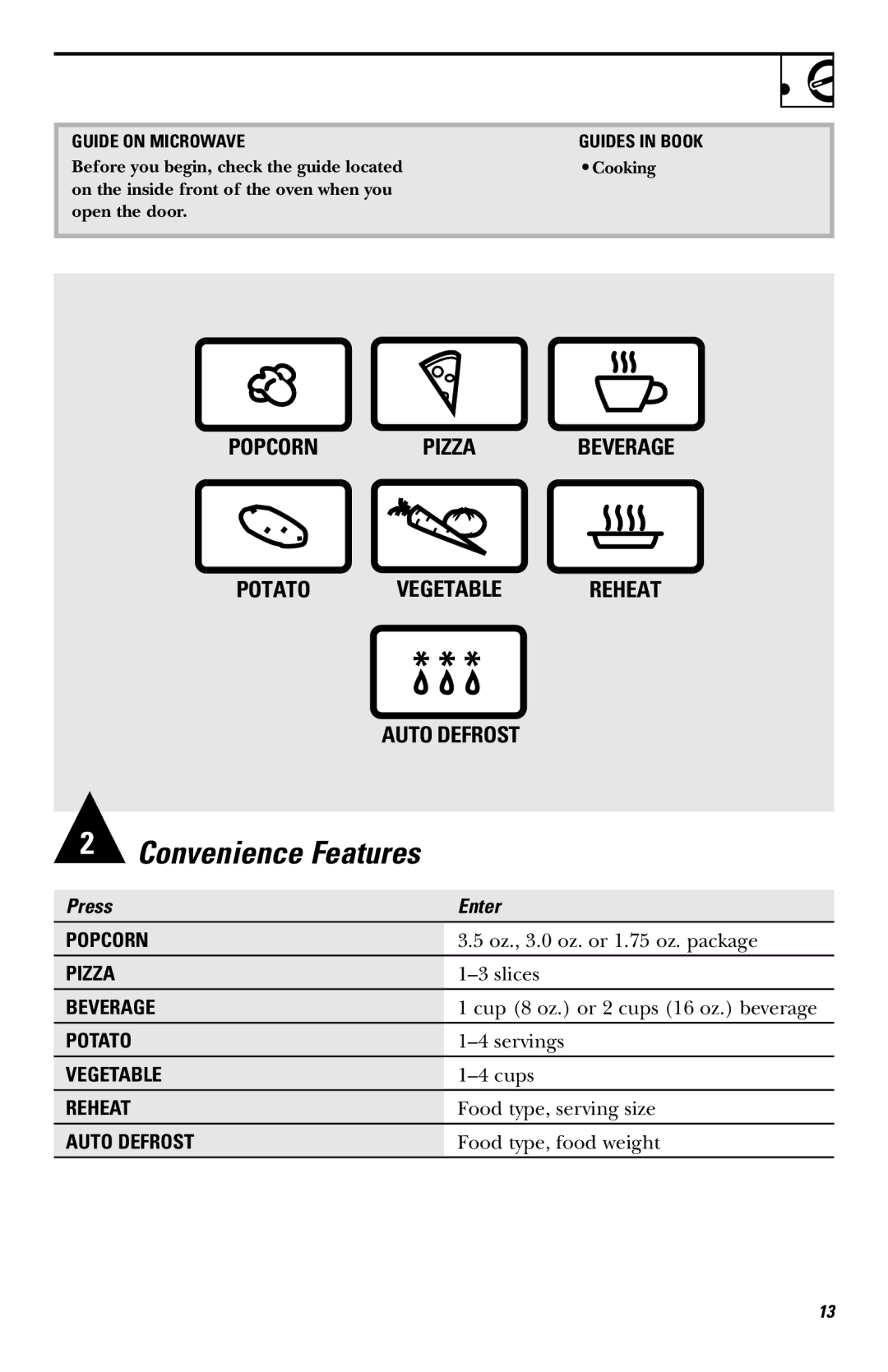 GE JE740 owner manual Convenience Features 