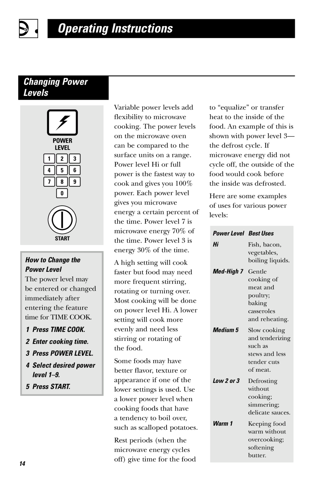 GE JE740 owner manual Changing Power Levels, How to Change Power Level 