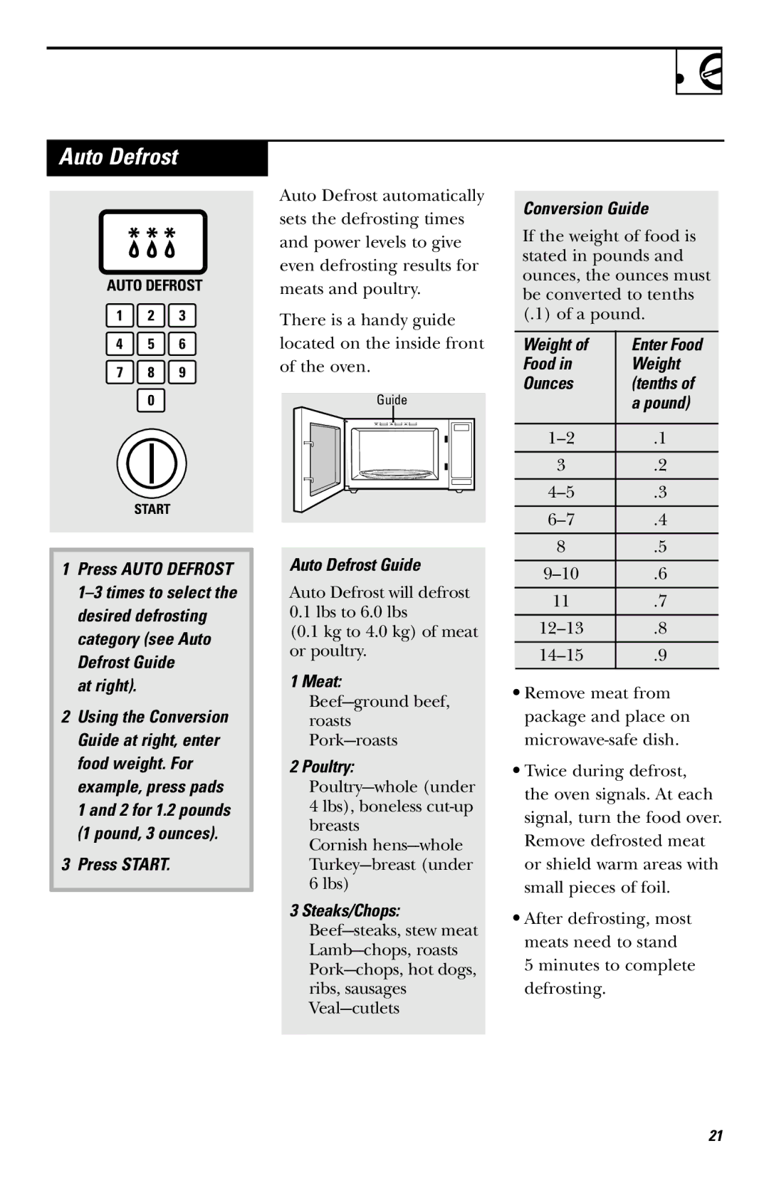 GE JE740 owner manual Auto Defrost 