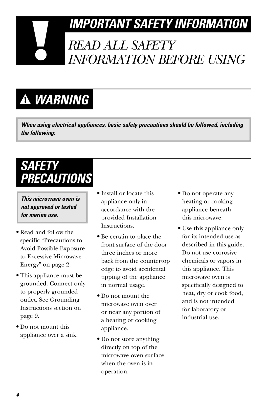 GE JE740 owner manual Safety Precautions 