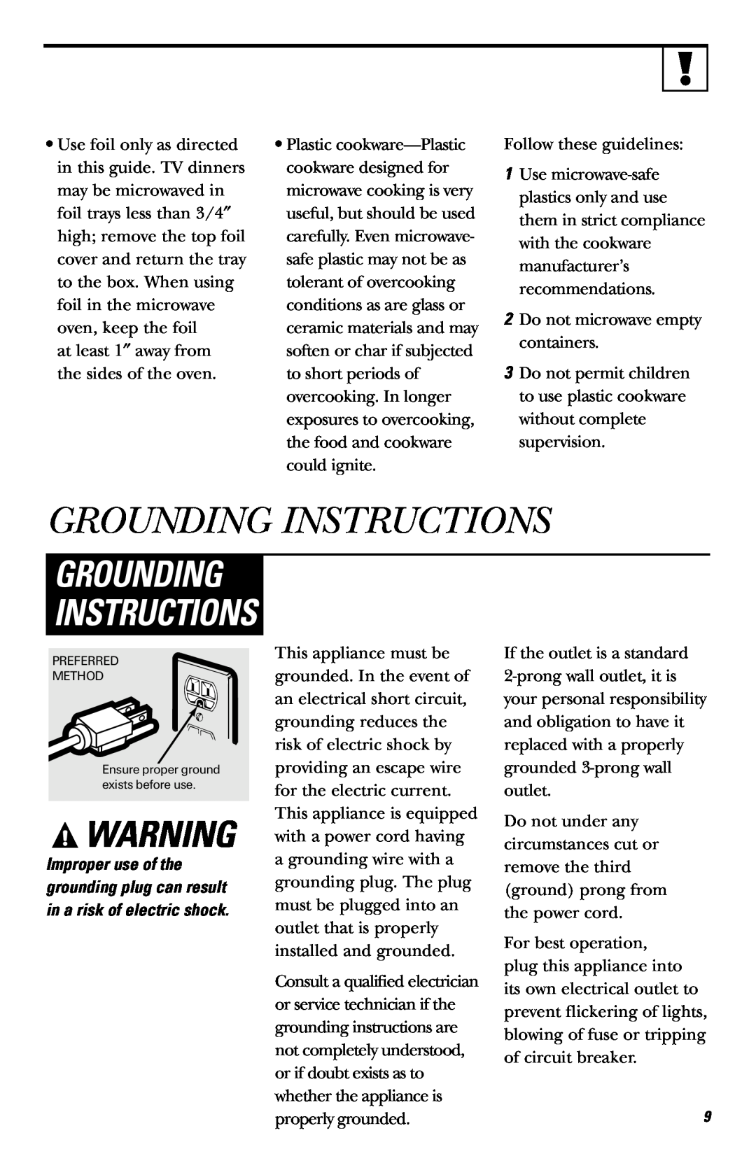 GE JE740 owner manual Grounding Instructions 