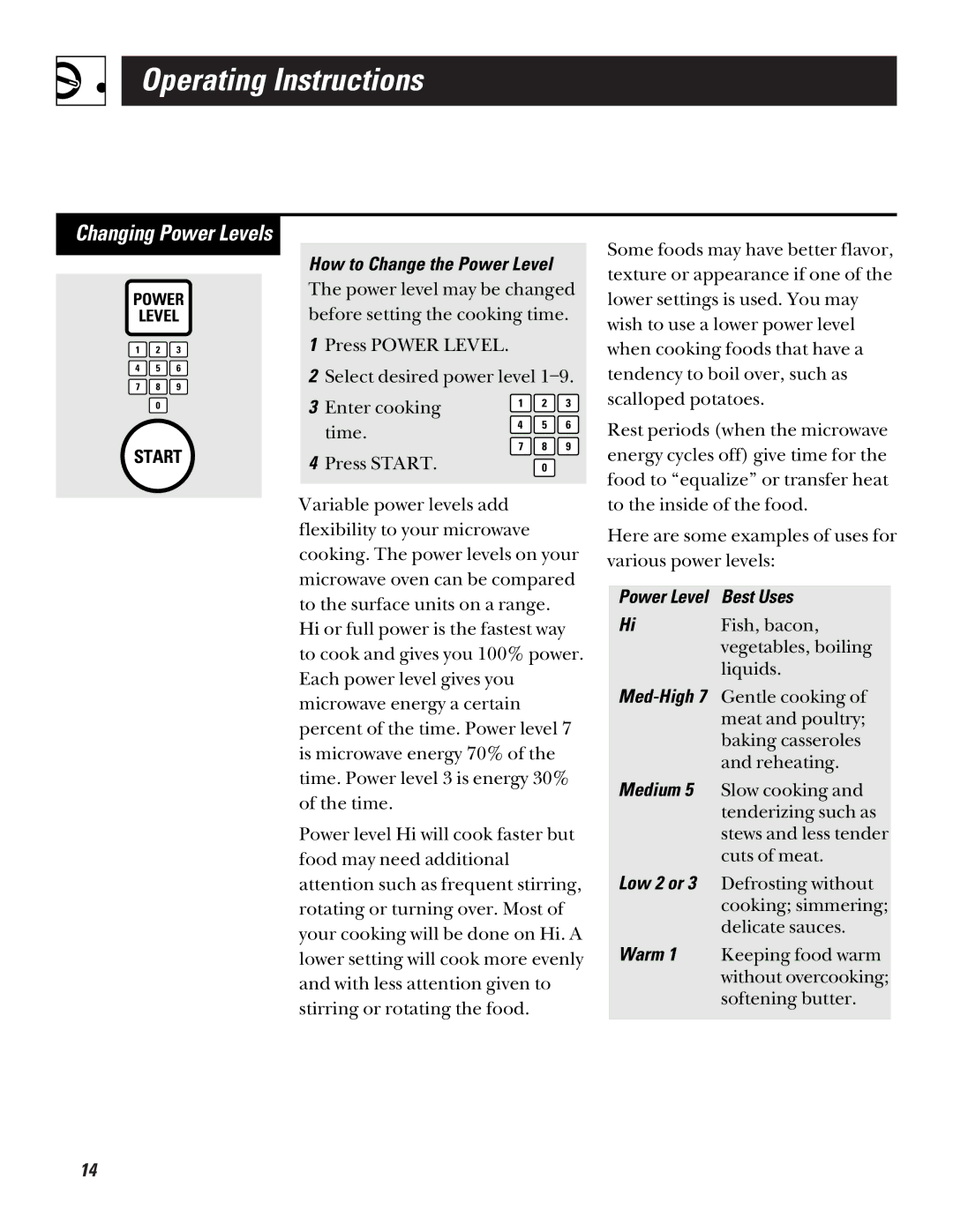 GE JE835, JE1235 operating instructions Changing Power Levels, How to Change the Power Level 