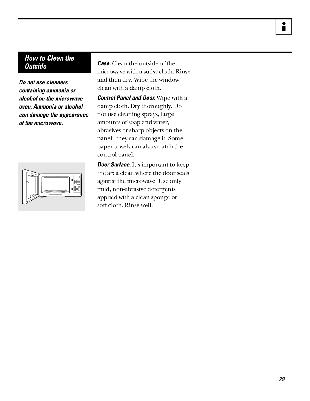 GE JE1235, JE835 operating instructions How to Clean Outside 