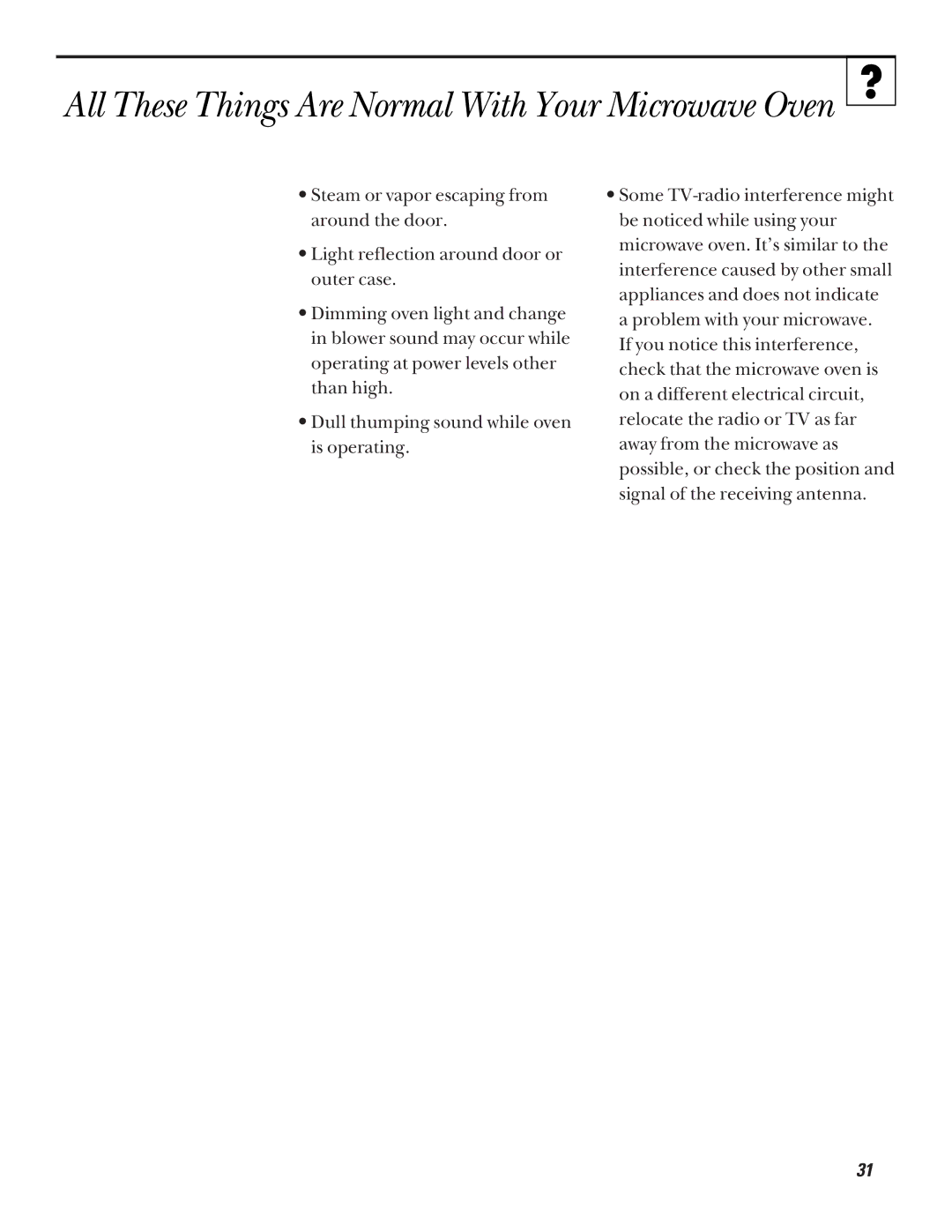 GE JE1235, JE835 operating instructions All These Things Are Normal With Your Microwave Oven 