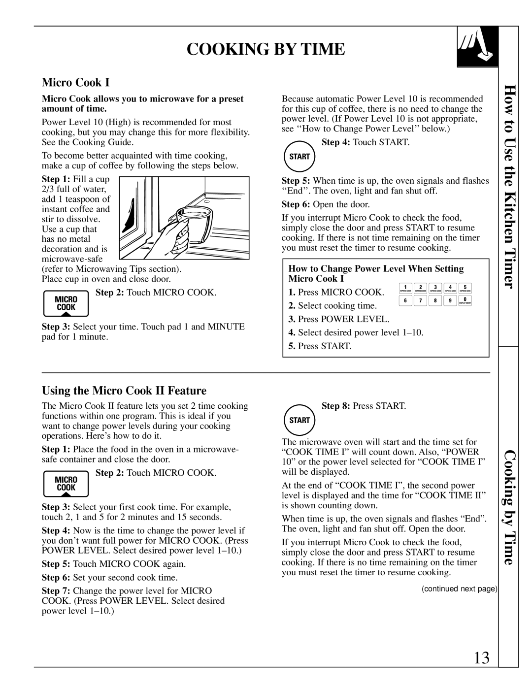 GE JEB1095 warranty Cooking by Time, Using the Micro Cook II Feature 