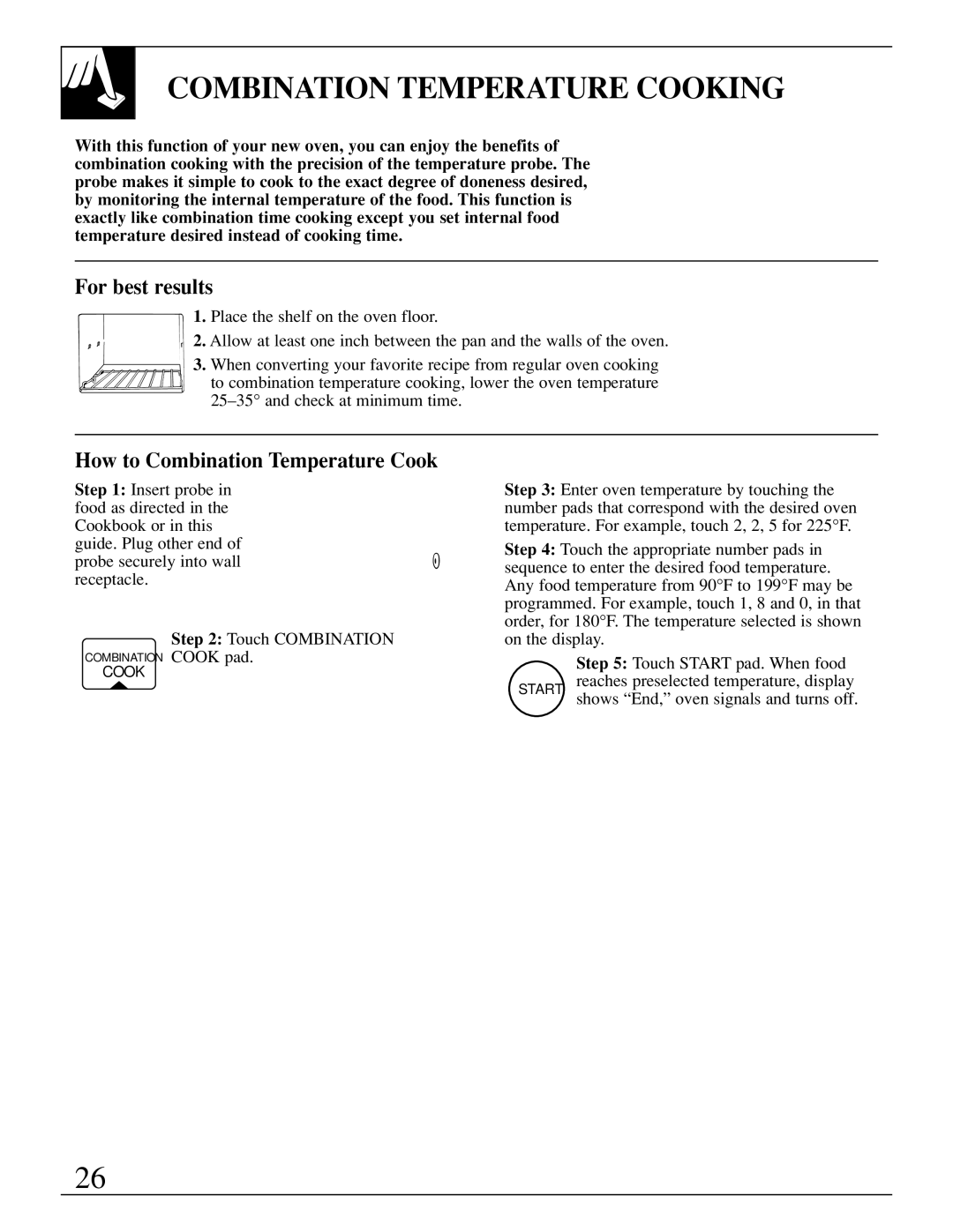 GE JEB1095 warranty Combination Temperature Cooking, How to Combination Temperature Cook 