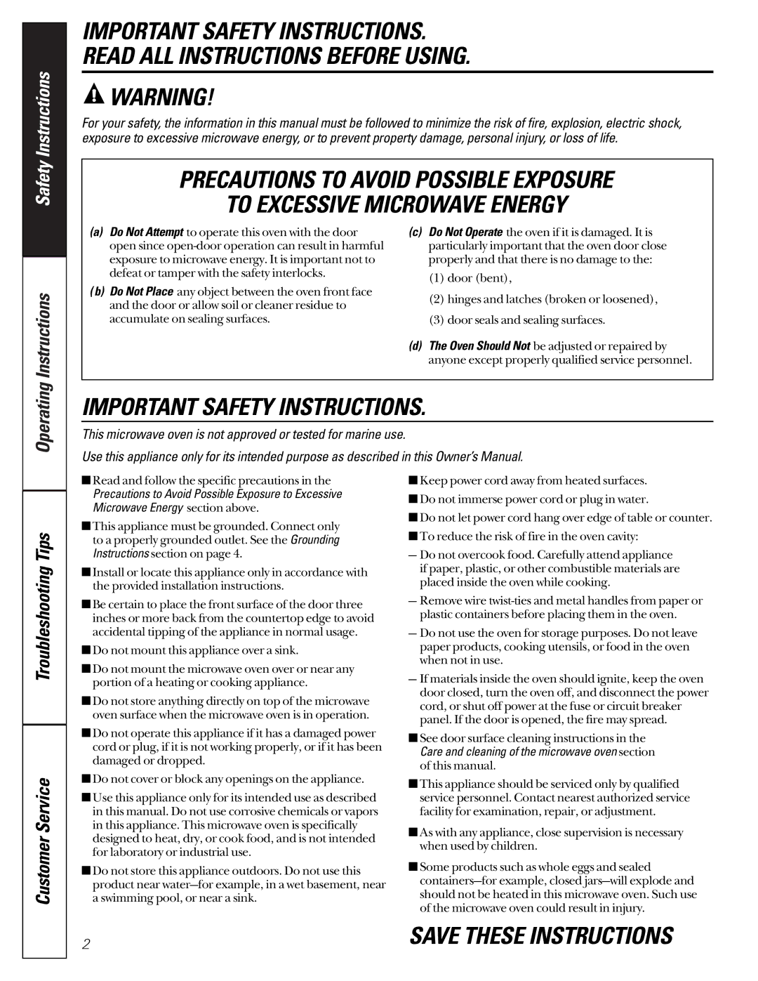 GE JEJ180 owner manual Important Safety Instructions 