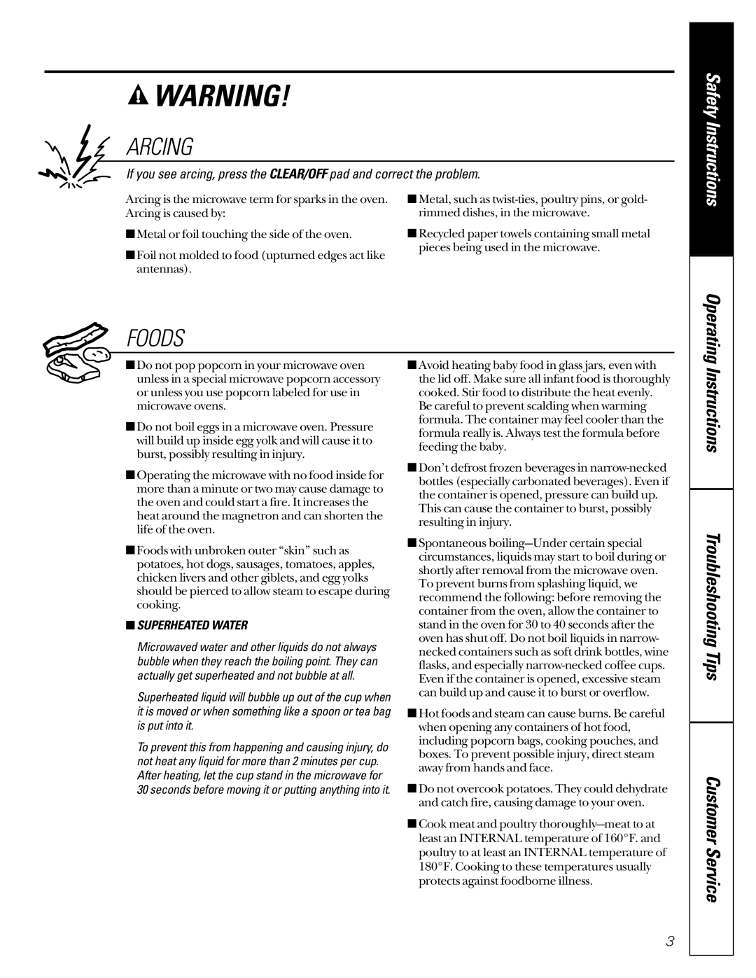 GE JEJ180 owner manual Arcing, Operating 