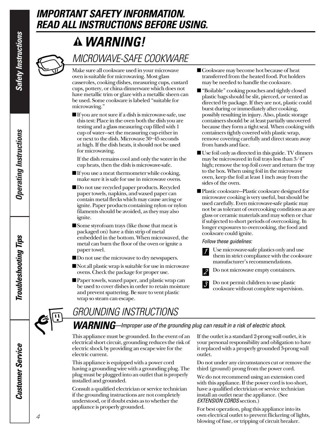 GE JEJ180 owner manual MICROWAVE-SAFE Cookware, Follow these guidelines 