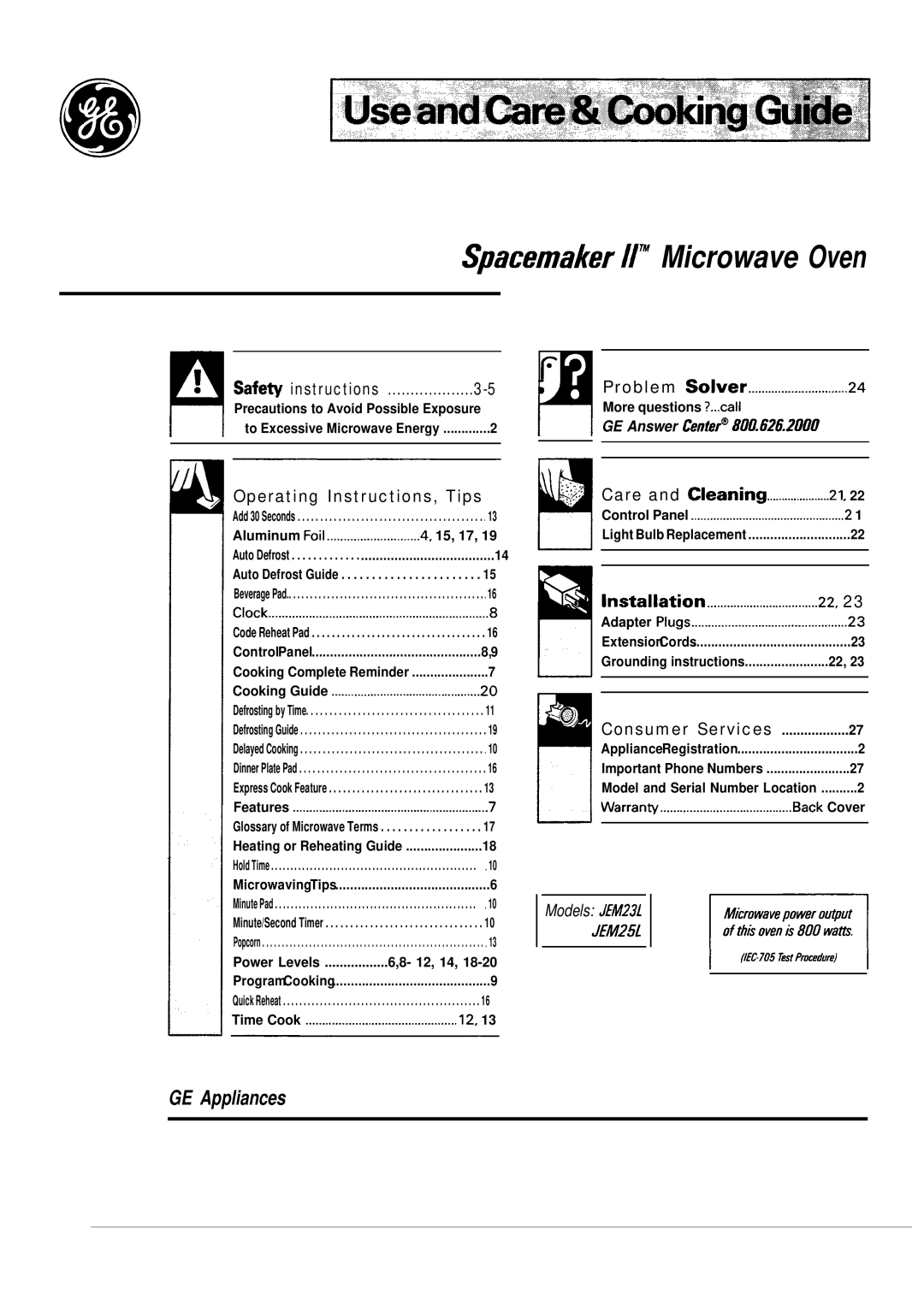 GE JEM23L operating instructions Spacemaker 11 Microwave Oven 