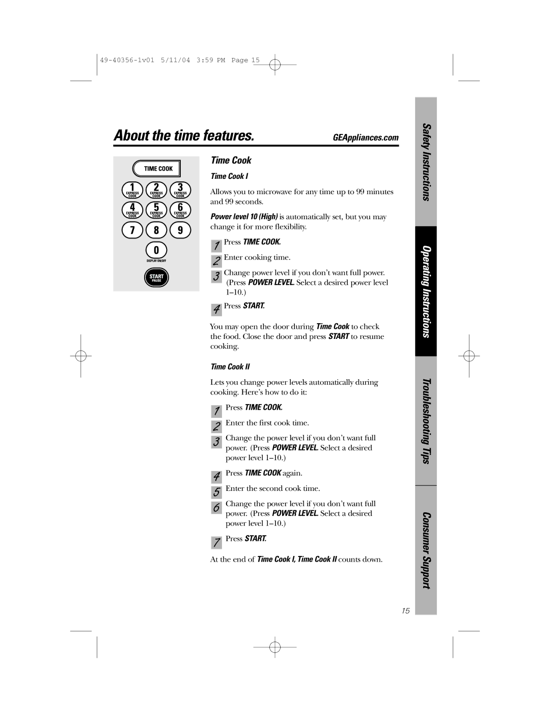 GE JEM31 owner manual About the time features, Press Time Cook 