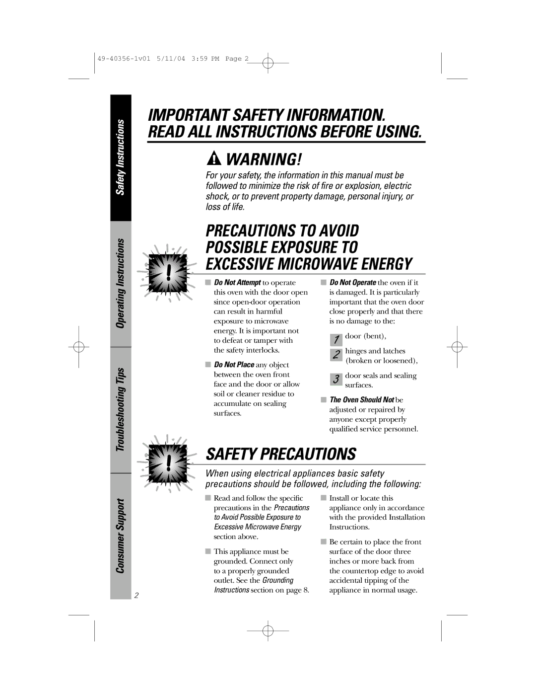 GE JEM31 owner manual Safety Precautions 