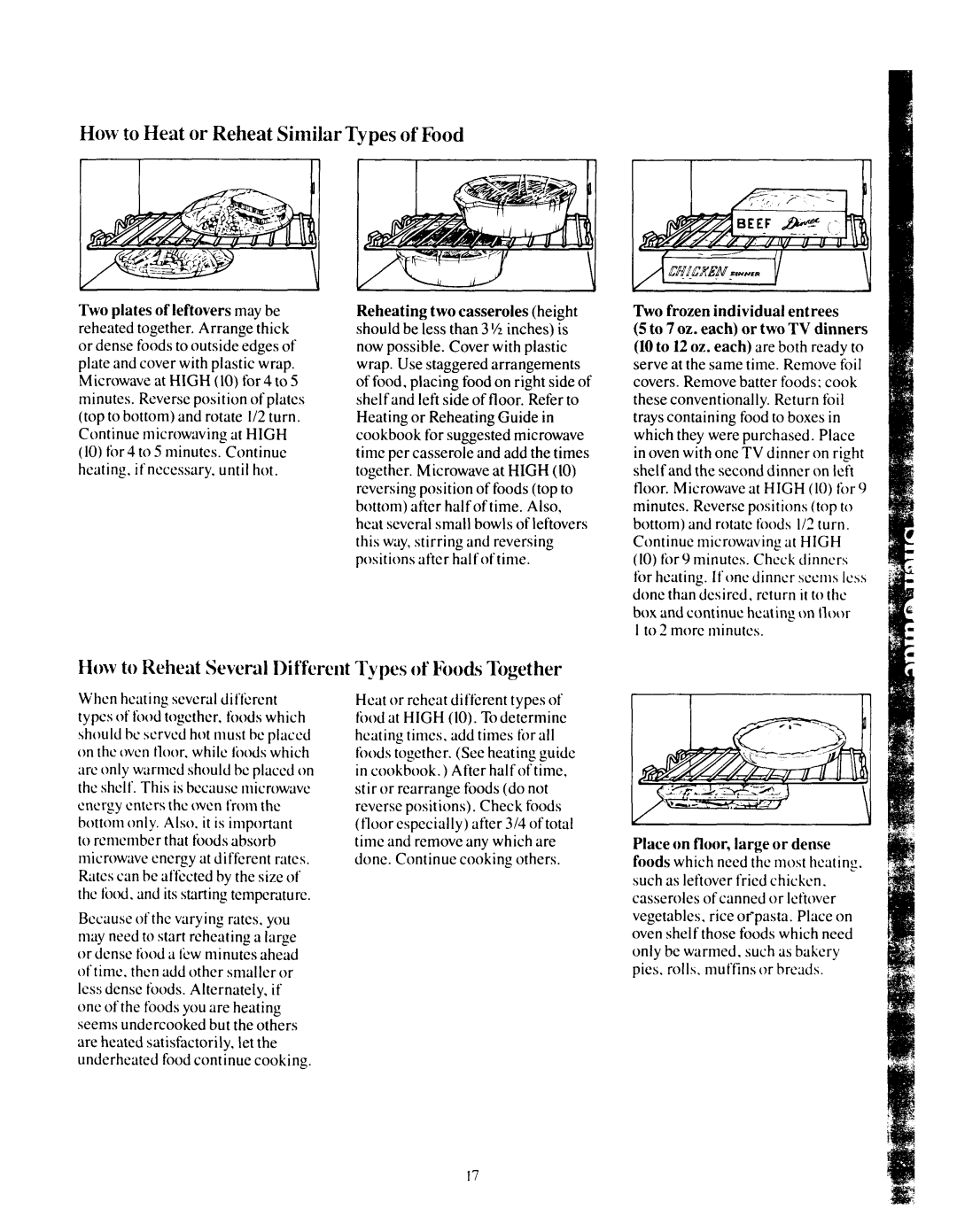 GE JEM31F manual How to Heat or Reheat SimilarTypes of Food, Two frozen individual entrees, To 2 more minutcs 