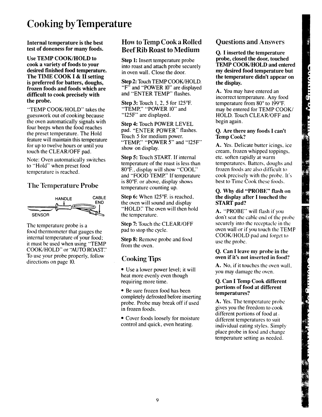 GE JEM31F manual Cooking by Temperature, Questions and Answers, How to TempCook a Rolled Beef RibRoast to Medium 