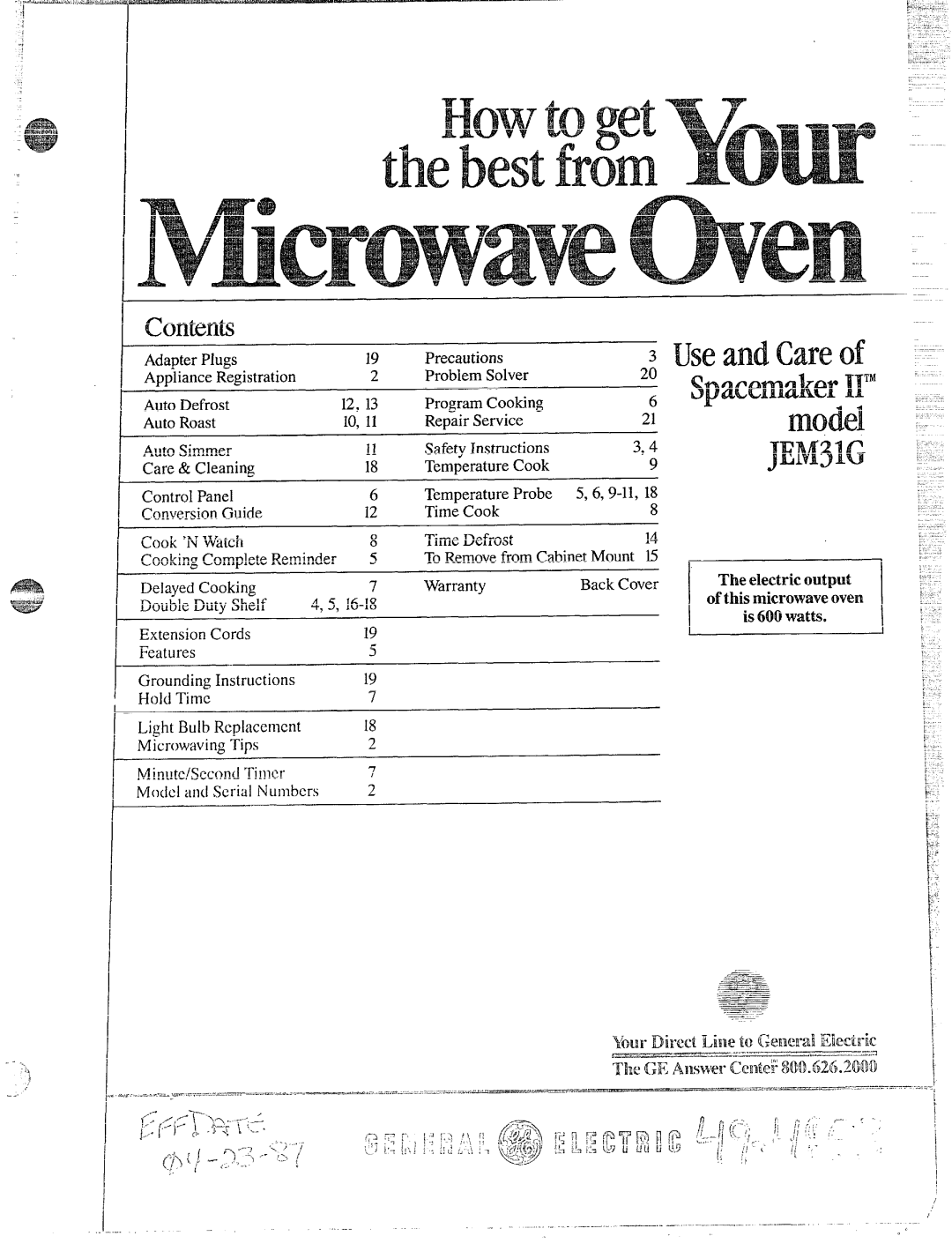 GE JEM31G warranty Use andcareof 