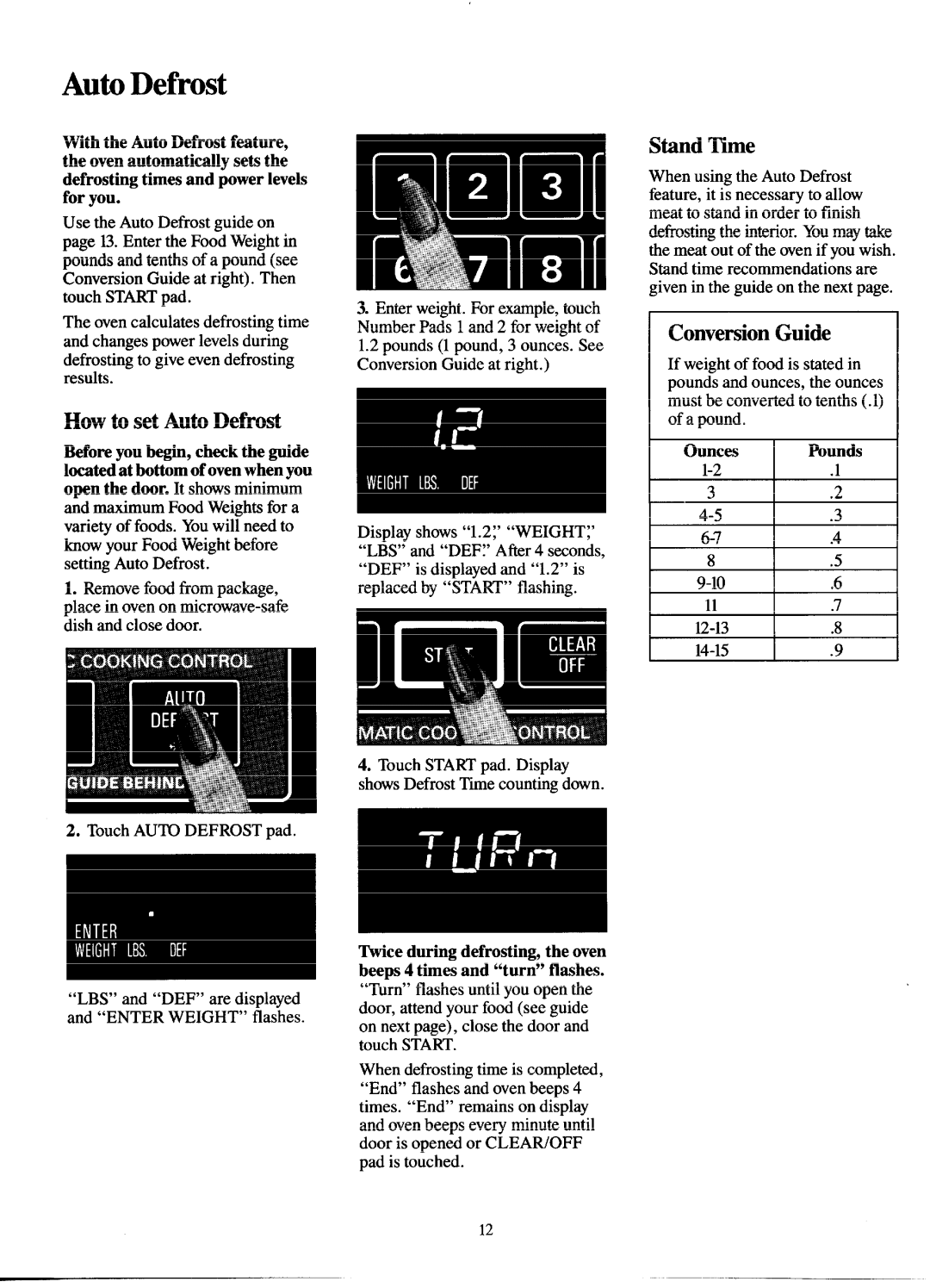 GE JEM31H manual How to set Auto Defrost, Stand Time, Conversion Guide 