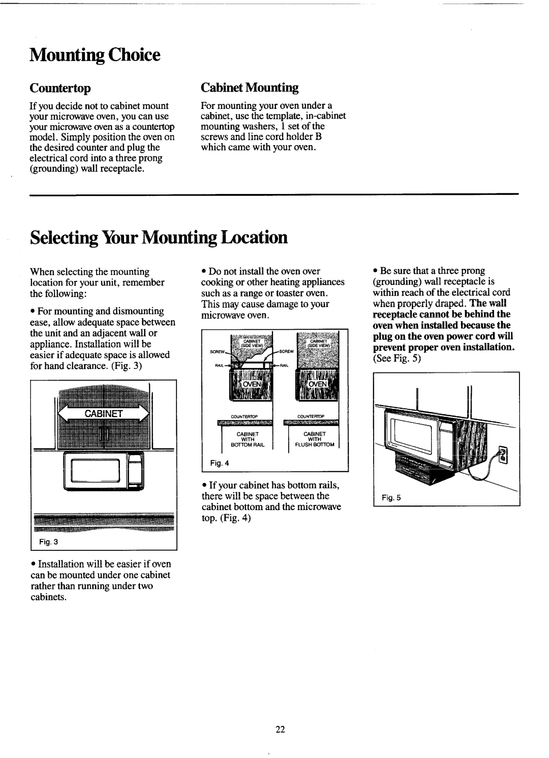GE JEM31H manual Mounting Choice, Selecting YourMounting Location, Countertop, Cabinet Mounting, TczIIEr Fig 
