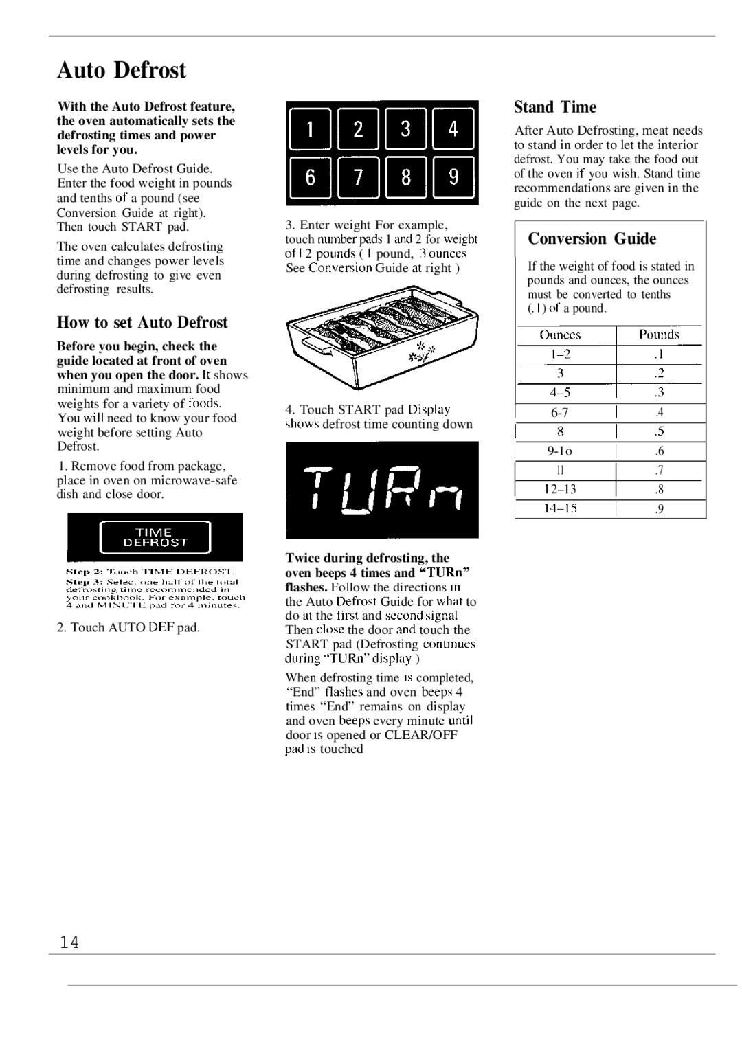 GE JEM31L manual How to set Auto Defrost, Stand Time, Conversion Guide 