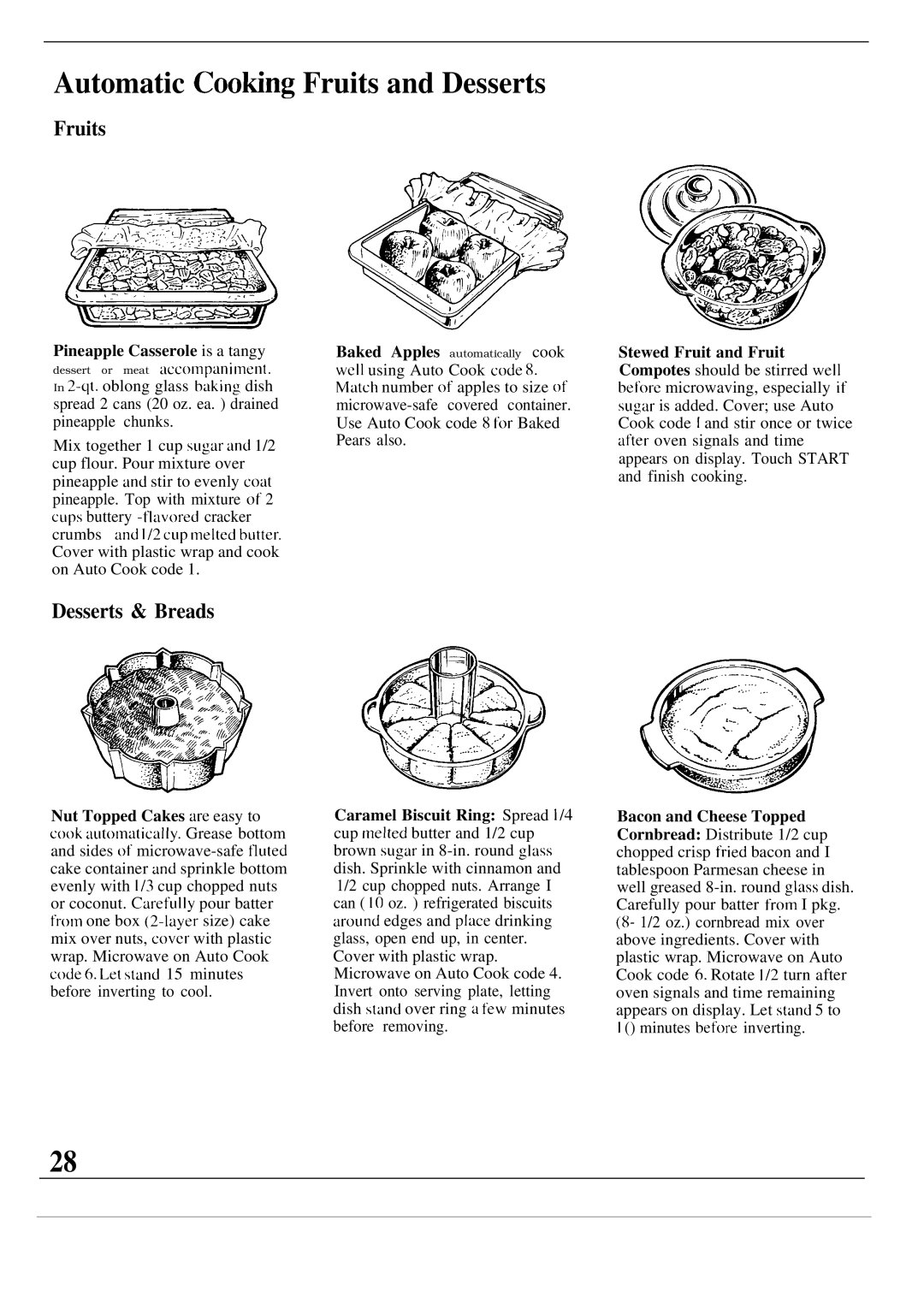 GE JEM31L manual Automatic Cooting Fruits and Desserts, Desserts & Breads, Pineapple Casserole is a tangy 