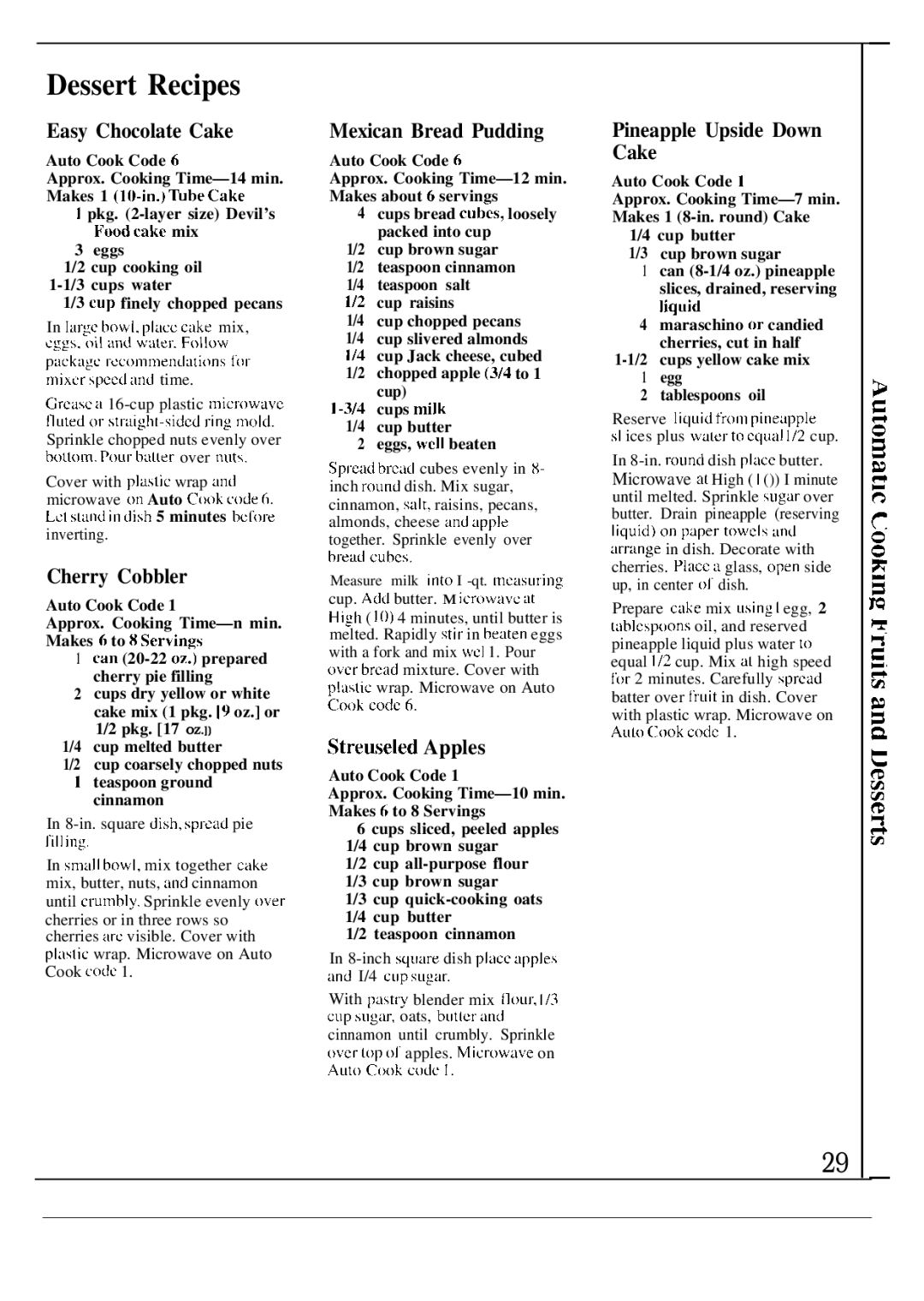 GE JEM31L manual Dessert Recipes 